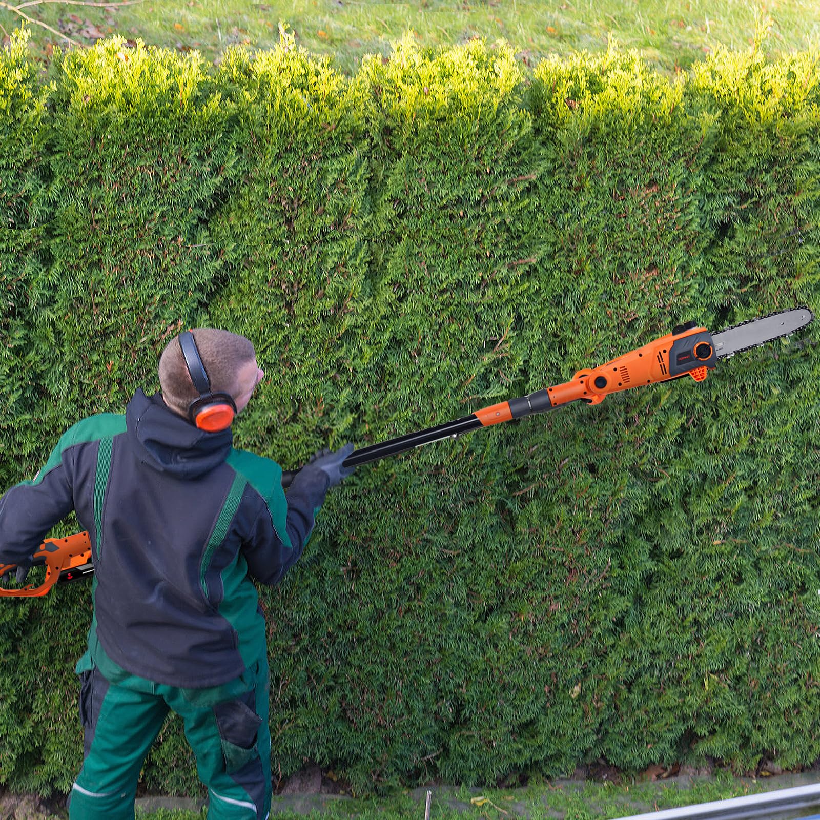 SOARS Hochentaster elektrisch 750W, Teleskop Astsäge mit 20 cm Schwertlänge, 60° Neigung Motorkopf, Kettensäge bis ca 4 m Arbeitshöhe, 11m/s Schnittgeschwindigkeit