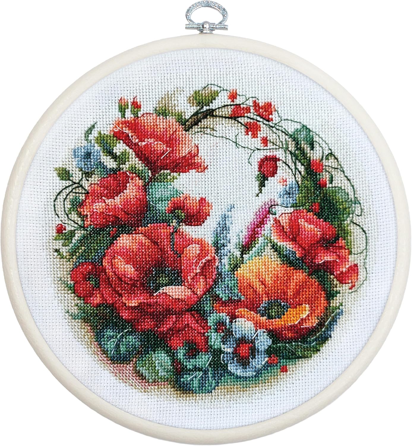 Luca-S Cross Stitch Kit with Hoop - Composition with Poppies, BC209, Counted Cross Stitch Kit for Adults, Embroydery Kit