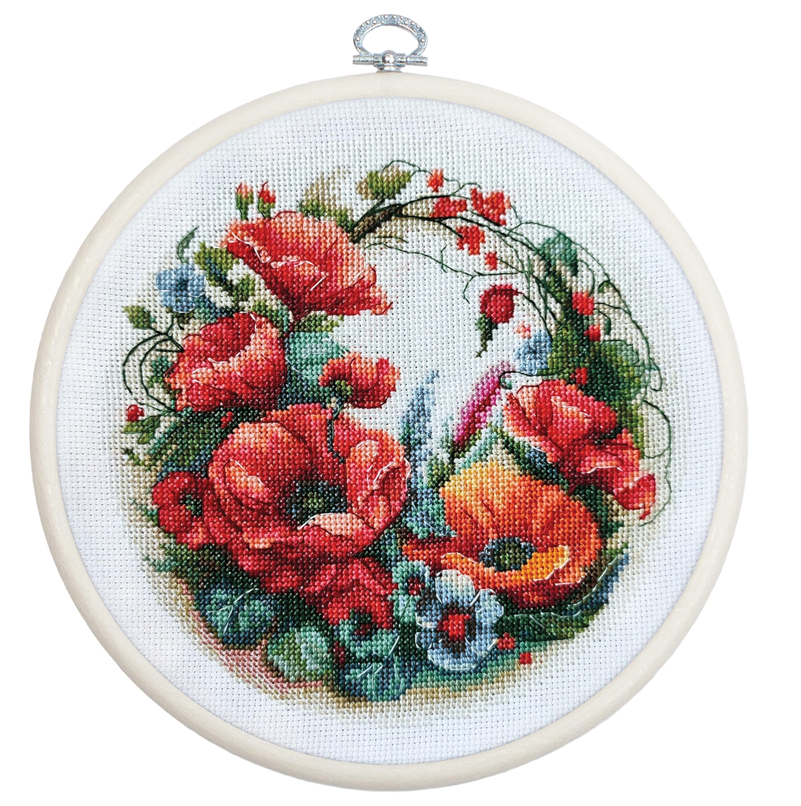 Luca-S Cross Stitch Kit with Hoop Included Composition with Poppies, BC209, Counted Cross Stitch Kit for Adults, Needlecraft and Embroidery Kit