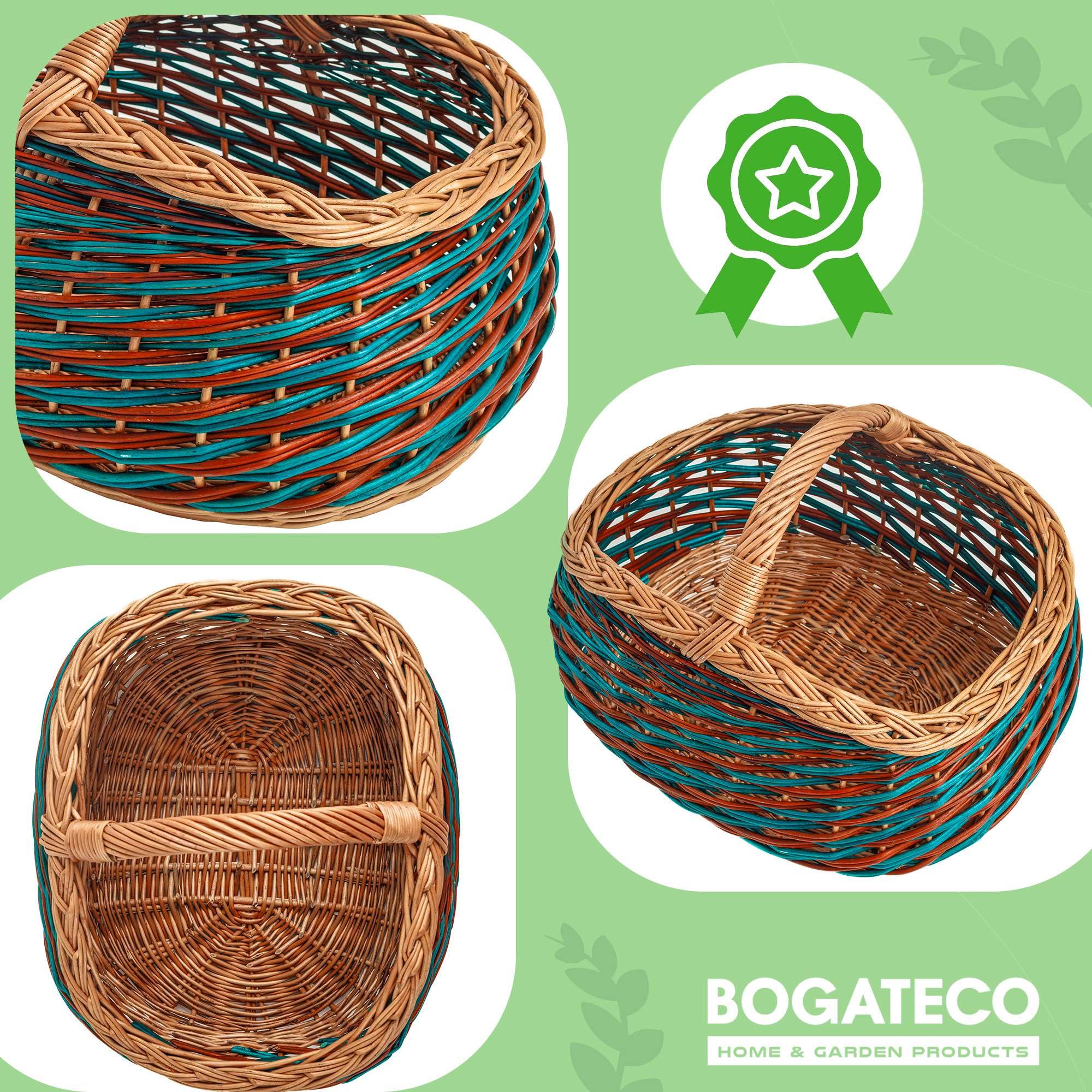 BOGATECO natürlicher Weidenkorb mit Griff | Großer Einkaufskorb 40X22X30 | Handgewebt, in zwei Farben erhältlich | Aufbewahrungskorb | Warenkorb | GRÜN