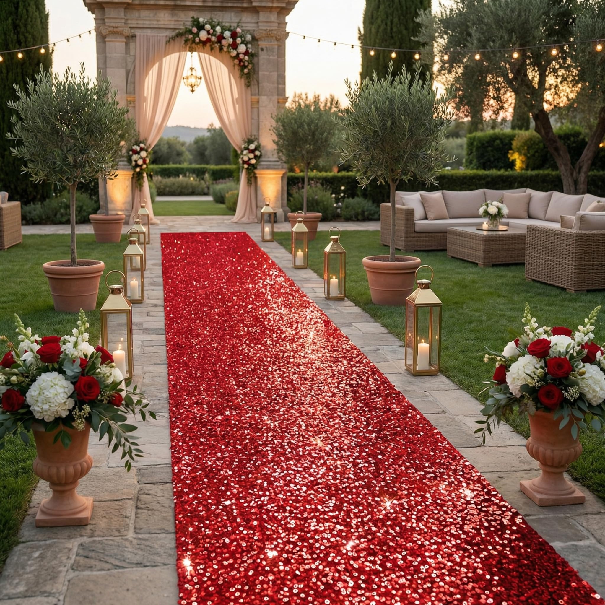 Red Carpet Runners for Party 2ft x 15 ft Wedding Aisle Runners Sequin Fabric Overlay for Wedding Ceremony Bridal Shower Walkway Decor