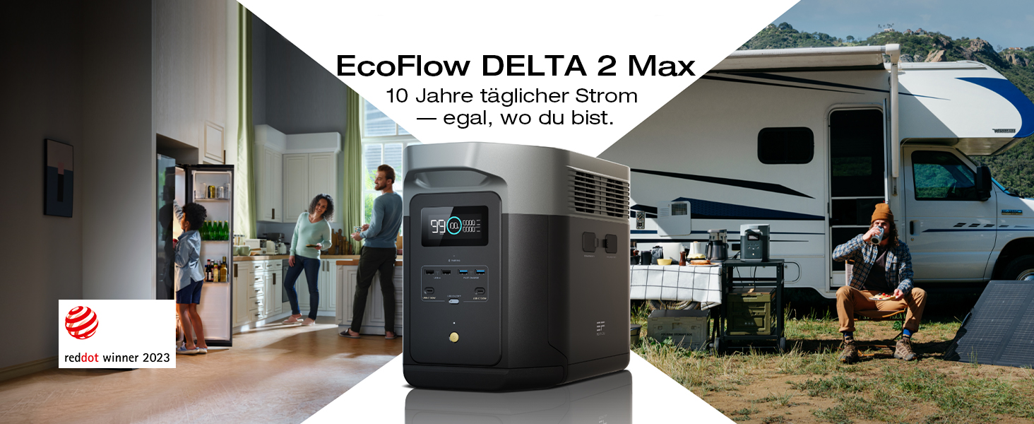 EcoFlow Delta 2 Max Powerstation 2048Wh + Stream Mikrowechselrichter 800W – LFP-Batterie, 3000W Ausgang, Solargenerator Für Zuhause & Camping
