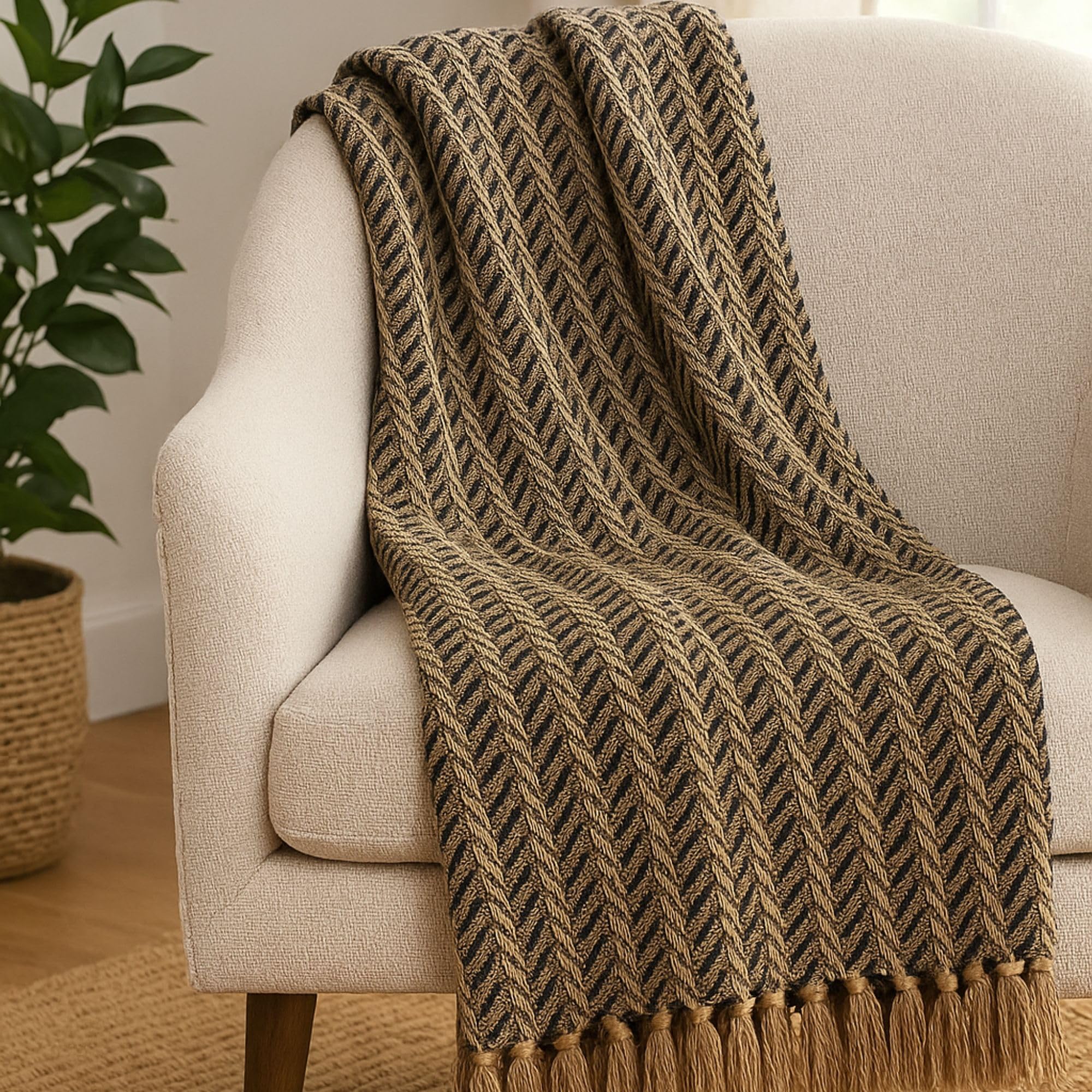 Park Designs Überwurfdecke In Schwarz/tan, Kabelmuster, 127x152 Cm, 100% Baumwolle – Kuschelig & Dekorativ