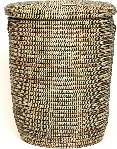 YAADU XL Wäschekorb mit Deckel 50L – Wäschekorb geflochten, Afrikanischer Korb, Wäschesammler mit Deckel, Aufbewahrungskorb für Spielzeug & Decken, Korb mit Henkel, Modell...