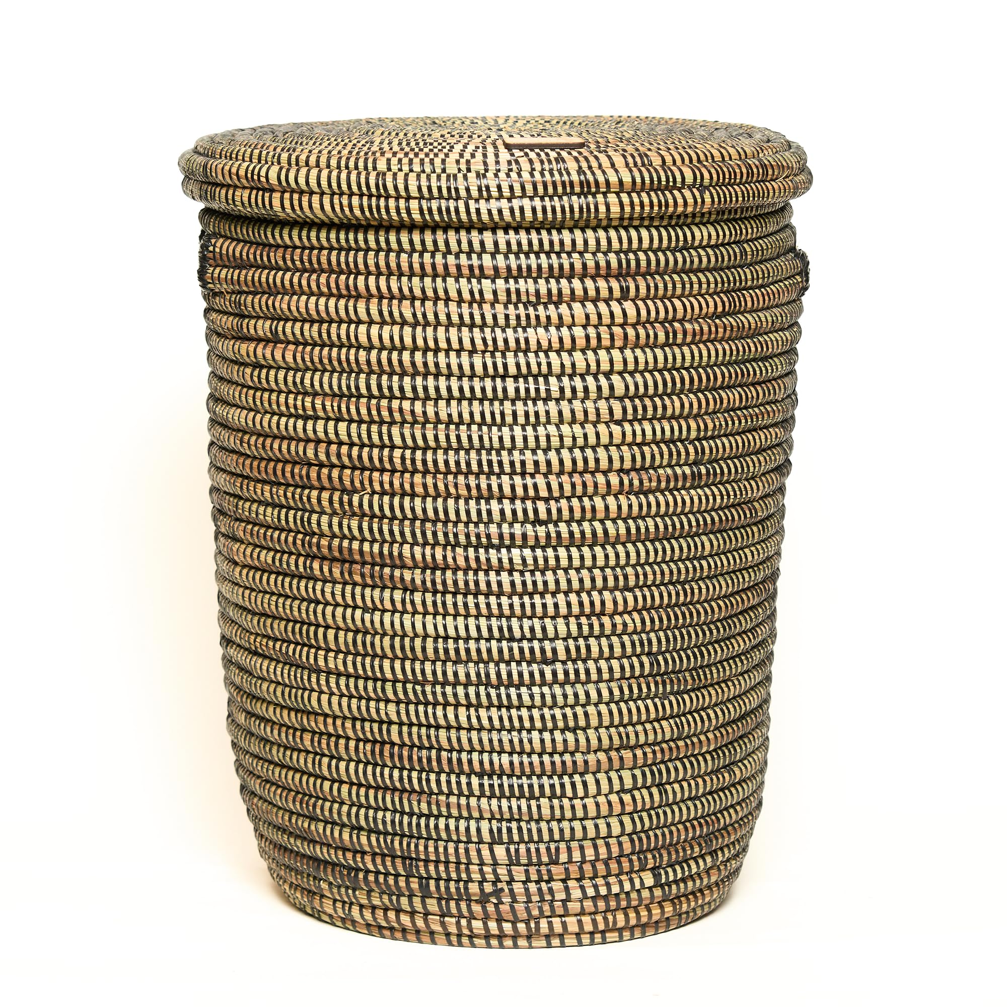 YAADU Cesto para la Colada XL Con Tapa, 50 L - Cesta Africana Trenzada para Almacenamiento de Juguetes y Mantas, Con Asa (Negro)