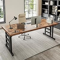 Coleshome 78 Inch Executive Desk with USB Ports & Power Outlets - Extra Thick Vintage Home Office Workstation