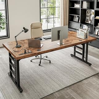 Coleshome 78 Inch Executive Desk with USB Ports & Power Outlets - Extra Thick Vintage Home Office Workstation