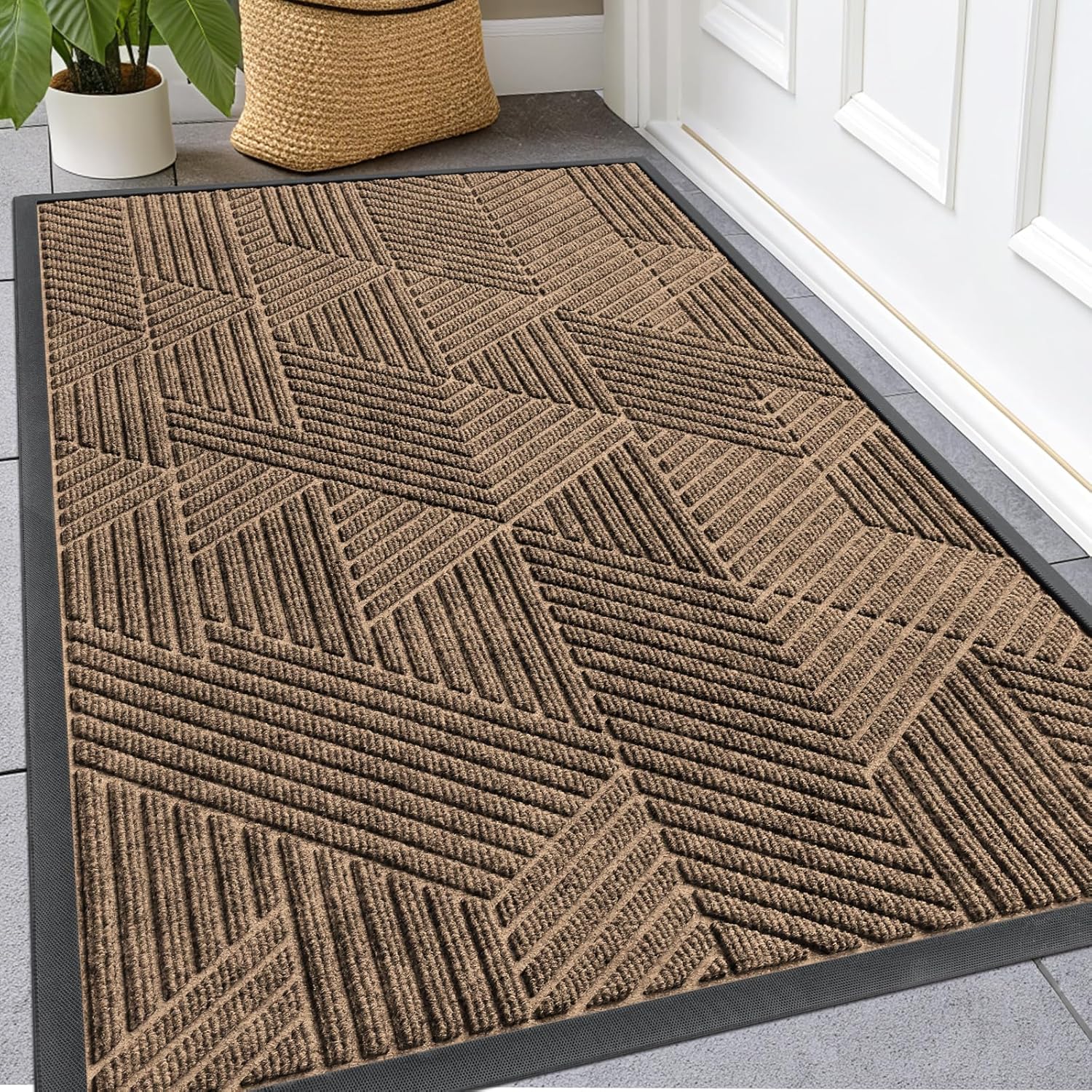 Kitinjoy Front Door Mat Outside Entrance, Sturdy Natural Dirt Trapper, Heavy Duty Rubber Doormat, Low Profile Non-Slip Backing, Easy Clean Floor Mat for Indoor Outdoor Entry, 47X23 Inch, Brown