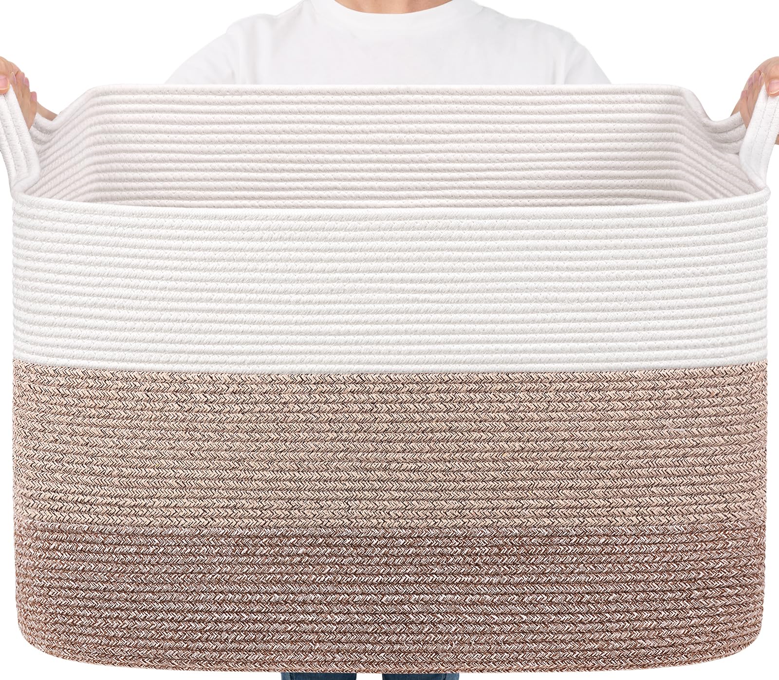 Goodpick 105L Extra Large Woven Rope Blanket Basket, Rectangle, Light Brown | 25'' x 16'' x 16'' Storage Basket for Blankets, Pillows, Toys &amp; Clothes, Living Room, Bedroom &amp; Nursery Organization