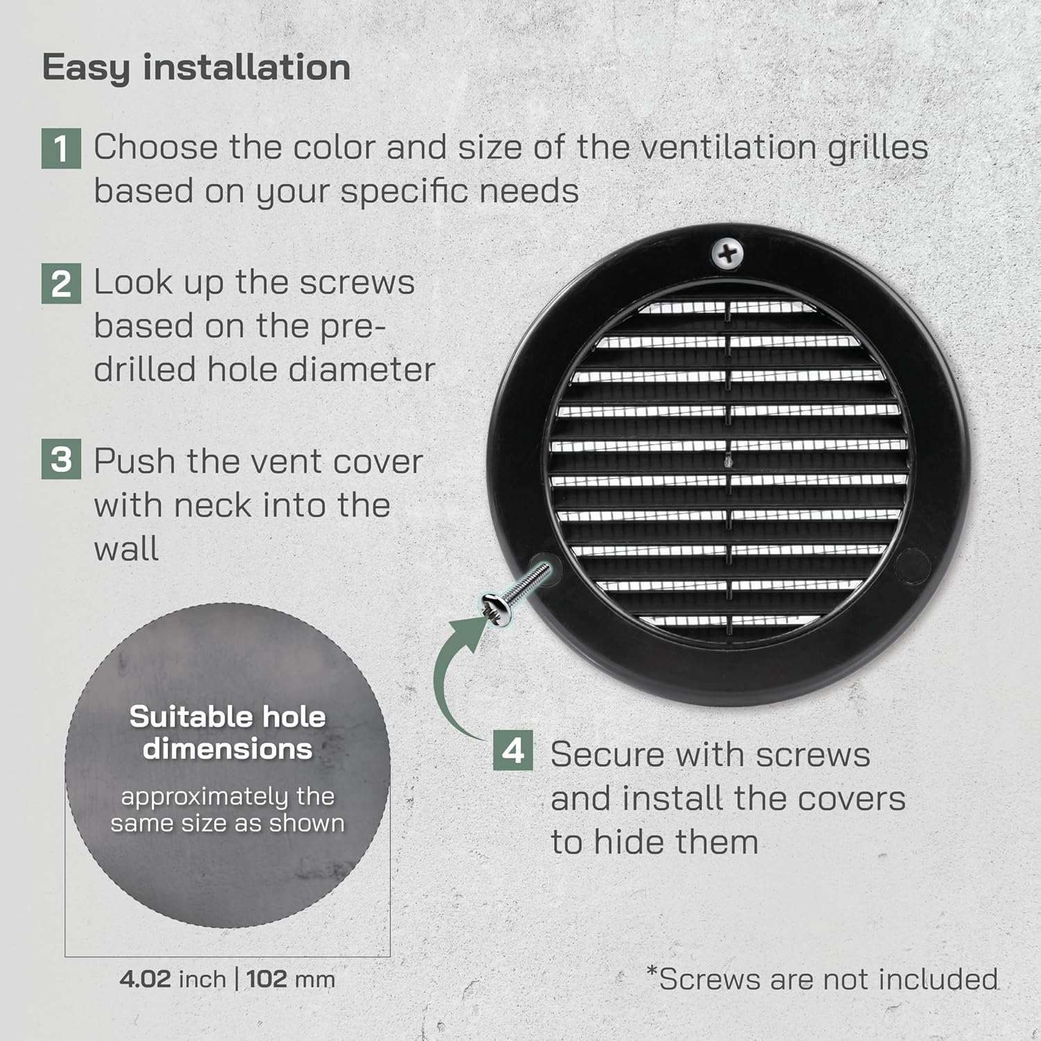 Vent Systems Ø4" Inch (Opening Dimensions) Black Plastic Soffit Vent Cover - Pack of 10 - Round Vent Duct Grill with Flange and Built-in Protective Mesh Screen - HVAC Ventilation Grille for Home