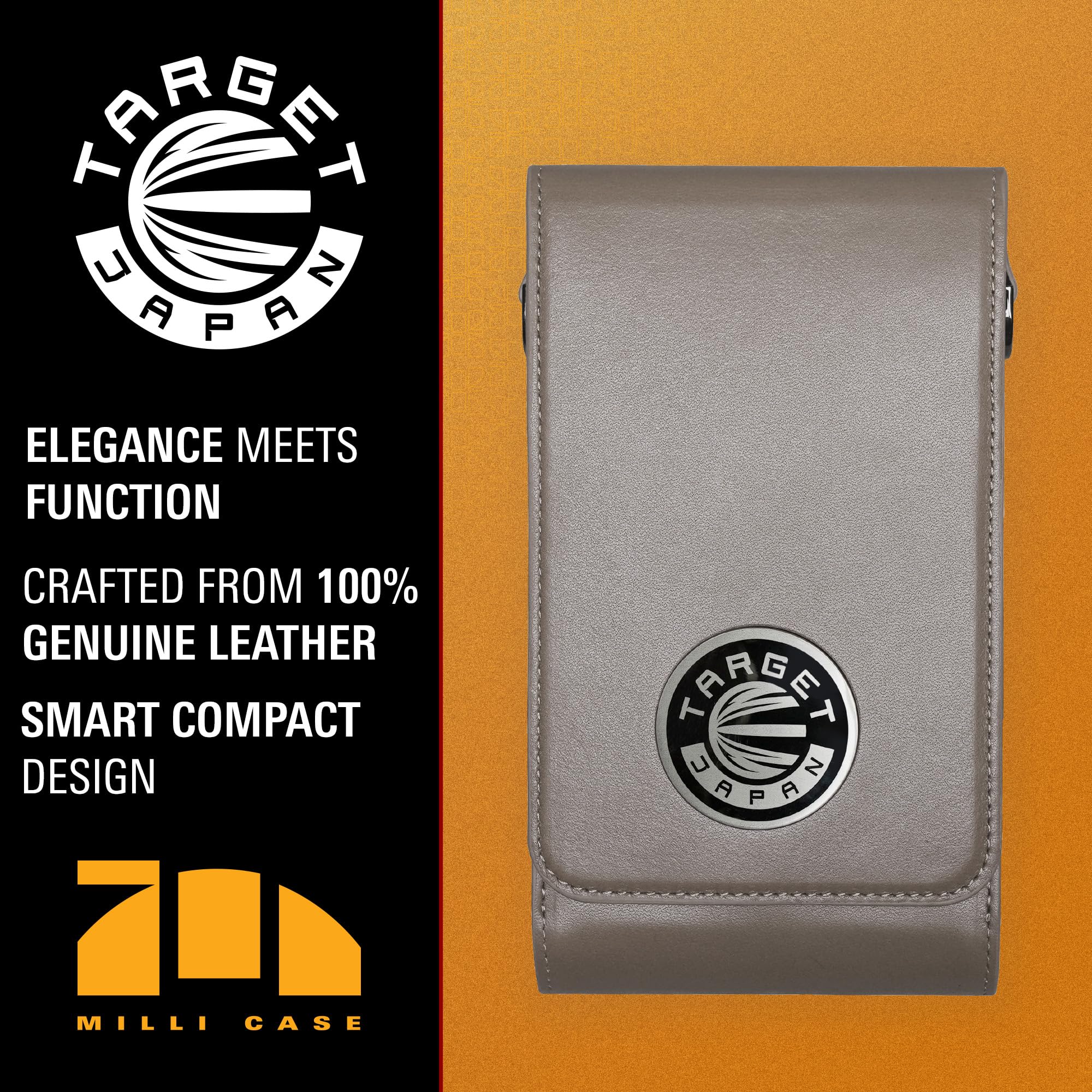 Target Japan Milli Case | Porta Freccette in Acciaio e Punta Morbida Realizzato in Vera Pelle | 1 Set Completo Freccette e Accessori | Porta Freccette con Tasche Chiusura Zip, Porta Alette | Grigio