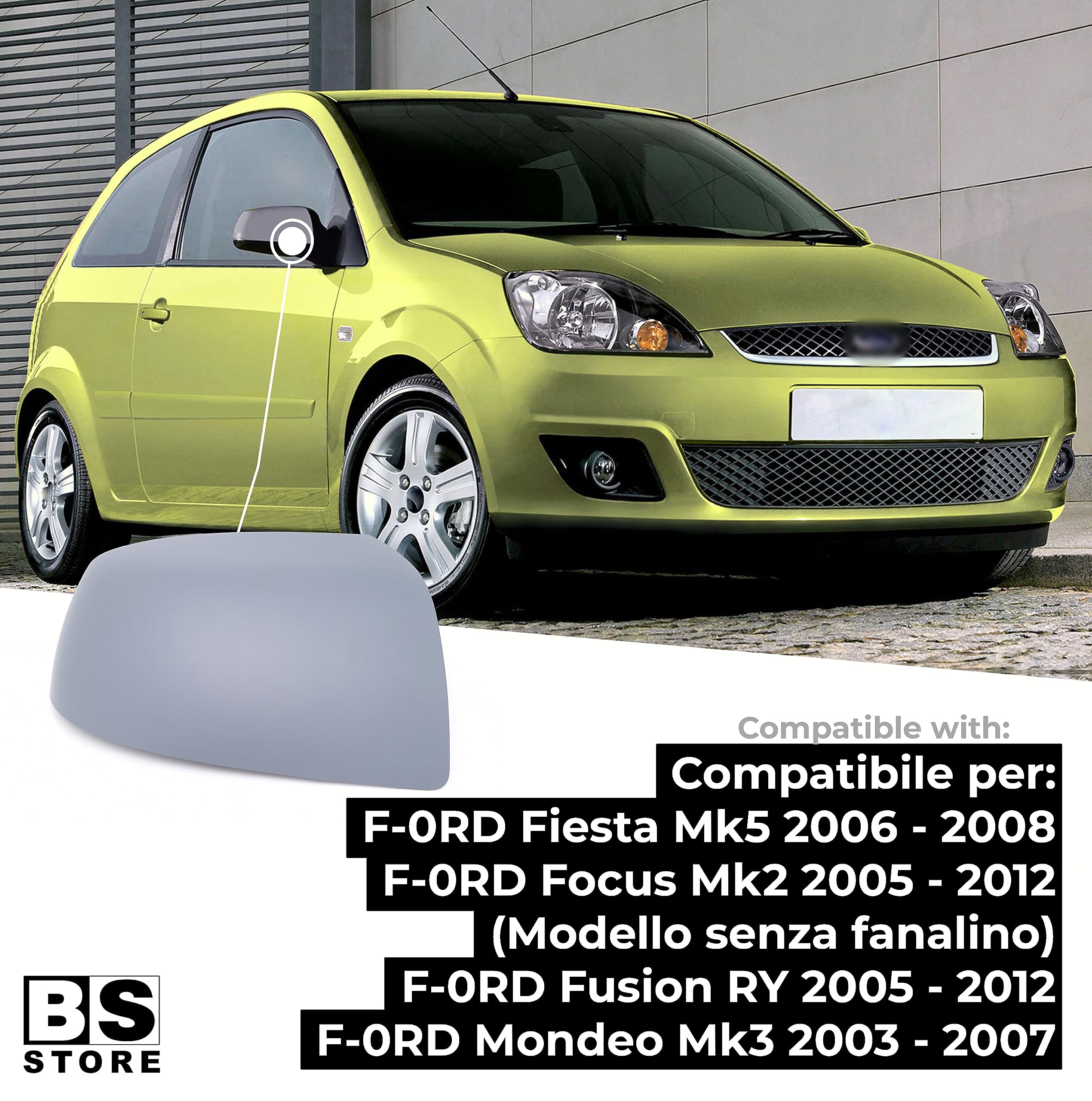 Coppia Calotte Specchio Per Ford Fiesta (2008-2017) – Con Primer, Da Verniciare, Destra E Sinistra