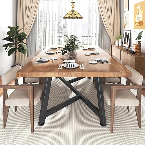 Mesa de comedor de madera maciza de 72 pulgadas para 6-10 personas, mesa rectangular impermeable con patas de metal ajustables para comedoroficina