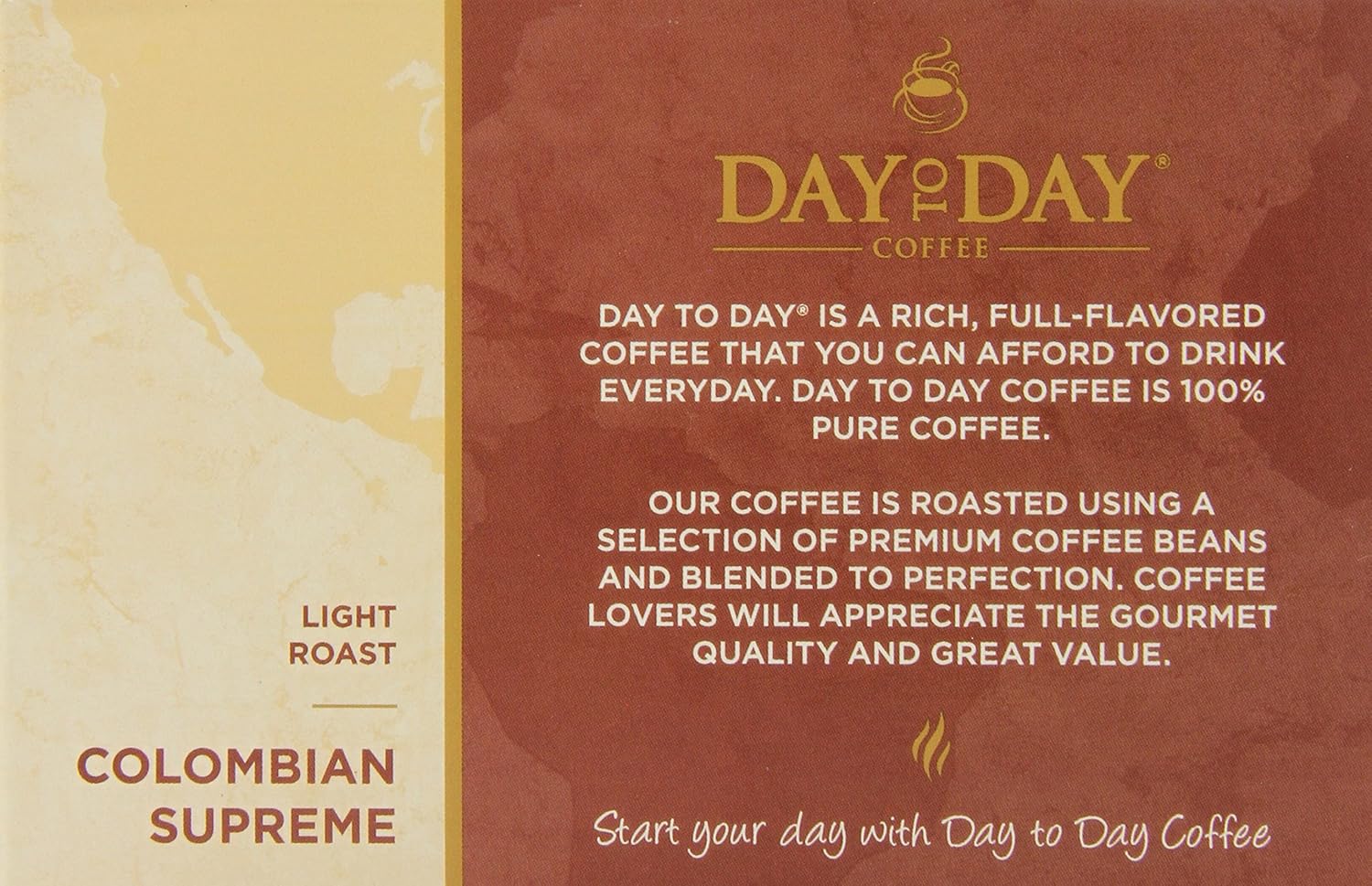 Day To Day Colombian Supreme Light Roast Single Serve Coffee Pods, 12 Count Box (Pack of 6), for K-Cup Keurig Brewer