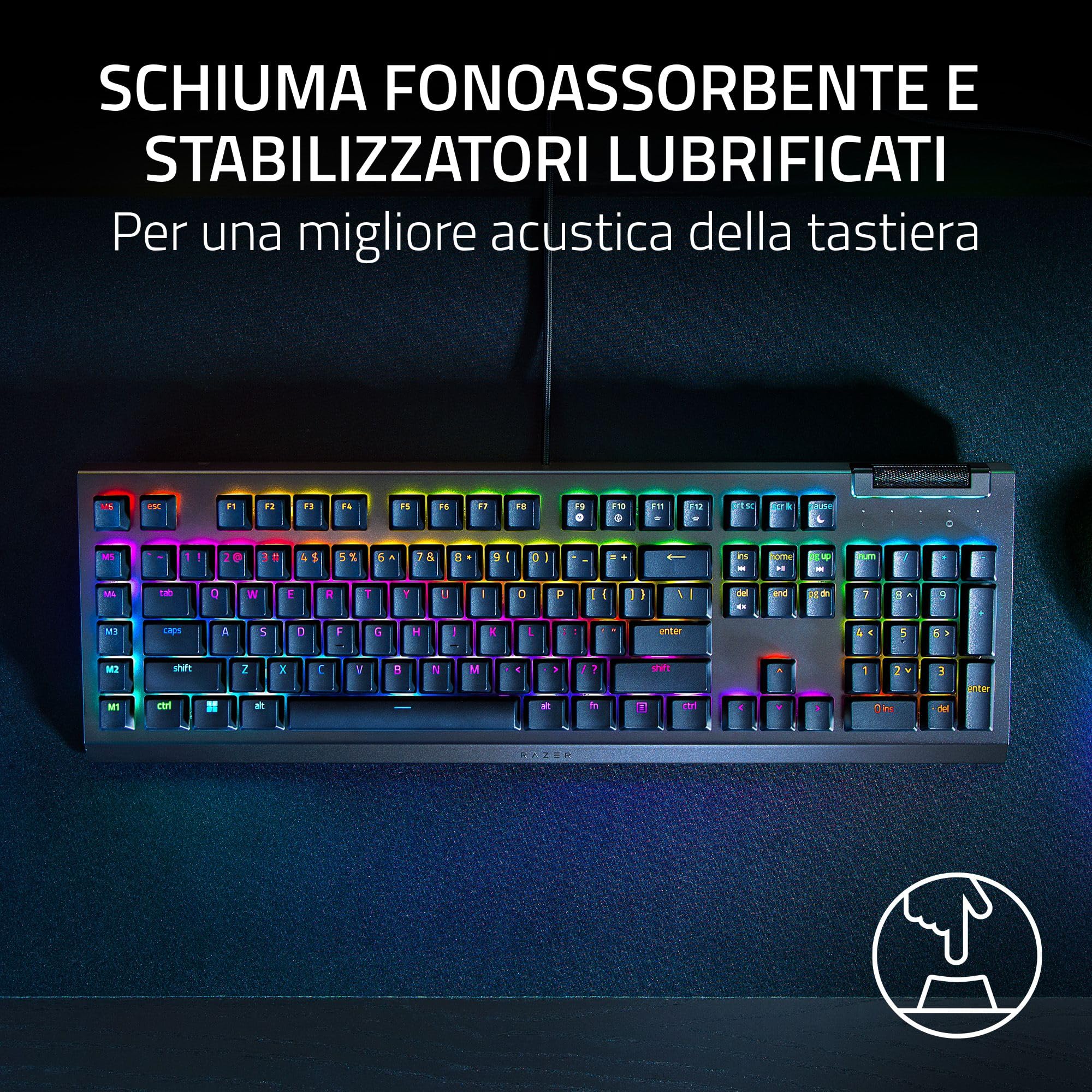 Razer BlackWidow V4 X - Tastiera meccanica da gaming con Chroma RGB - Switch meccanici gialli 6 pulsanti macro dedicati - Tasti in ABS a doppia iniezione - QWERTY IT-Layout | Nero