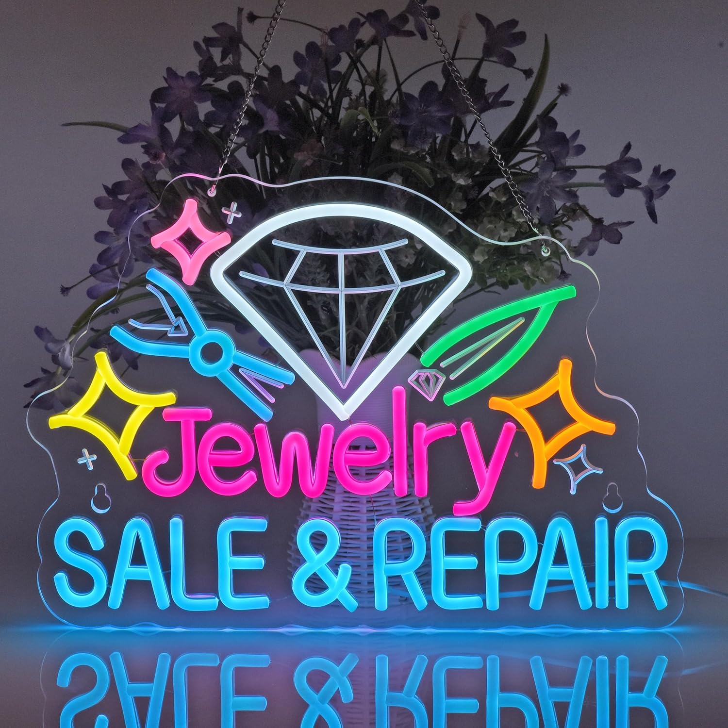Jewelry Sale Repair Neon Sign, Neon Lights Hanging Wall Art Decoration for Jewelry Rapair Watch Vintage Maintain Shop Home Decor,USB Powered,Ultra Bright & Dimmable,16.14×11.42Inches