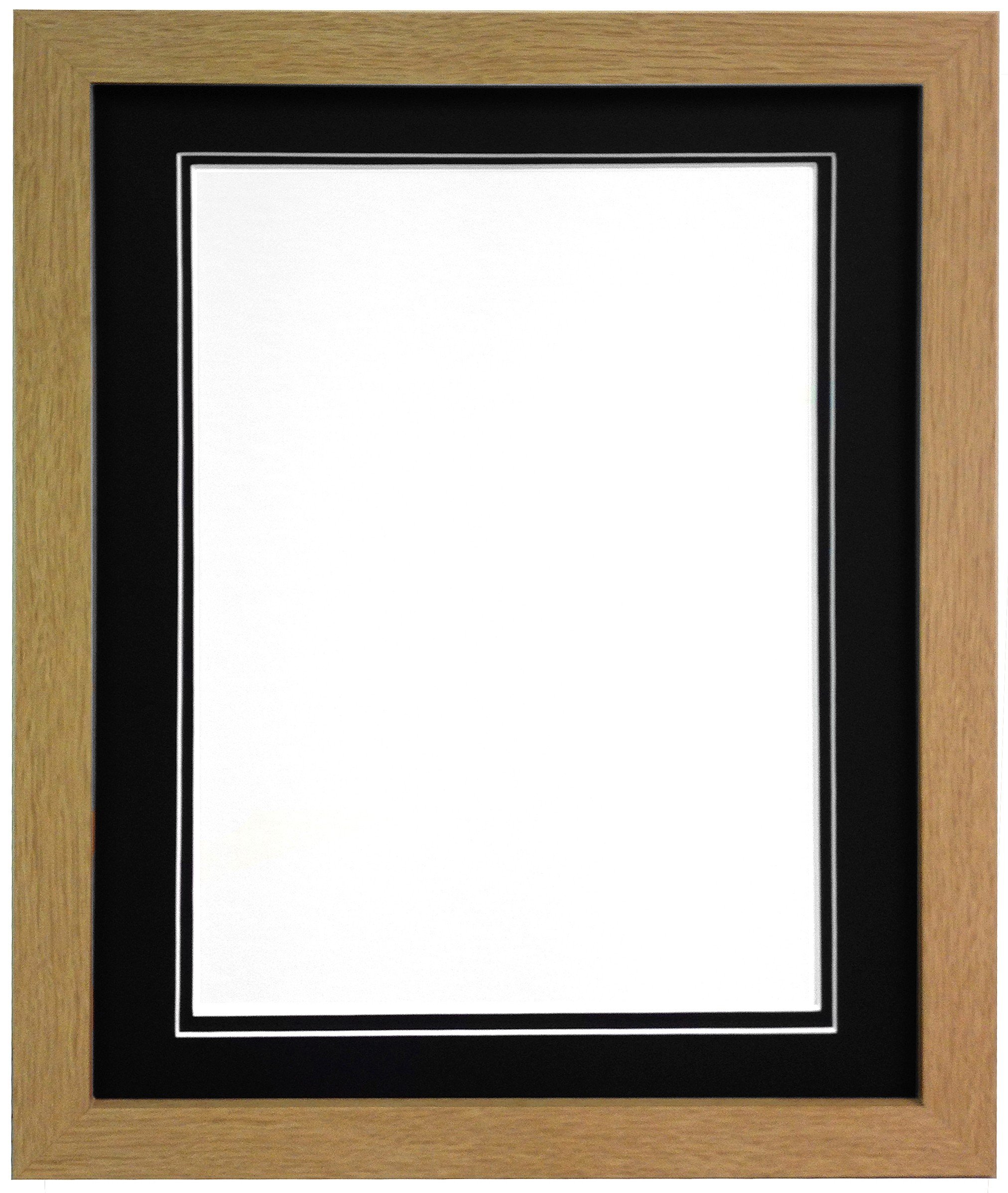 Frames By Post Black Double Mount H7 Oak Picture Photo Frame With 14"X11" For Pic Size 12"X8"