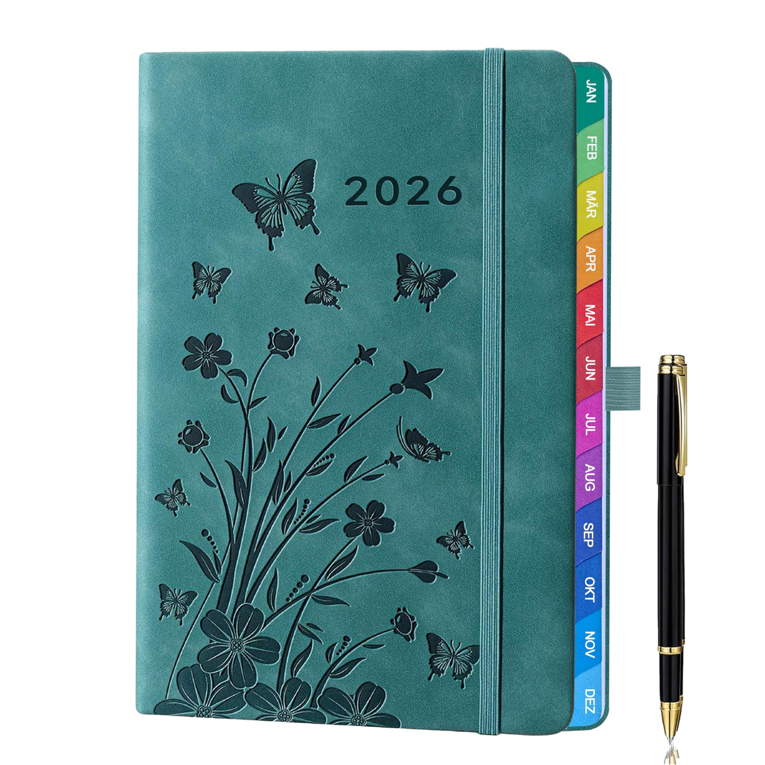 Kalender 2026 A5 – Wochenkalender, Terminkalender, Wochentimer & Wochenplaner (Jan – Dez 2026), mit Monatsübersicht, Notizseiten, Kontaktseiten und Stift, Hardcover Buchkalender