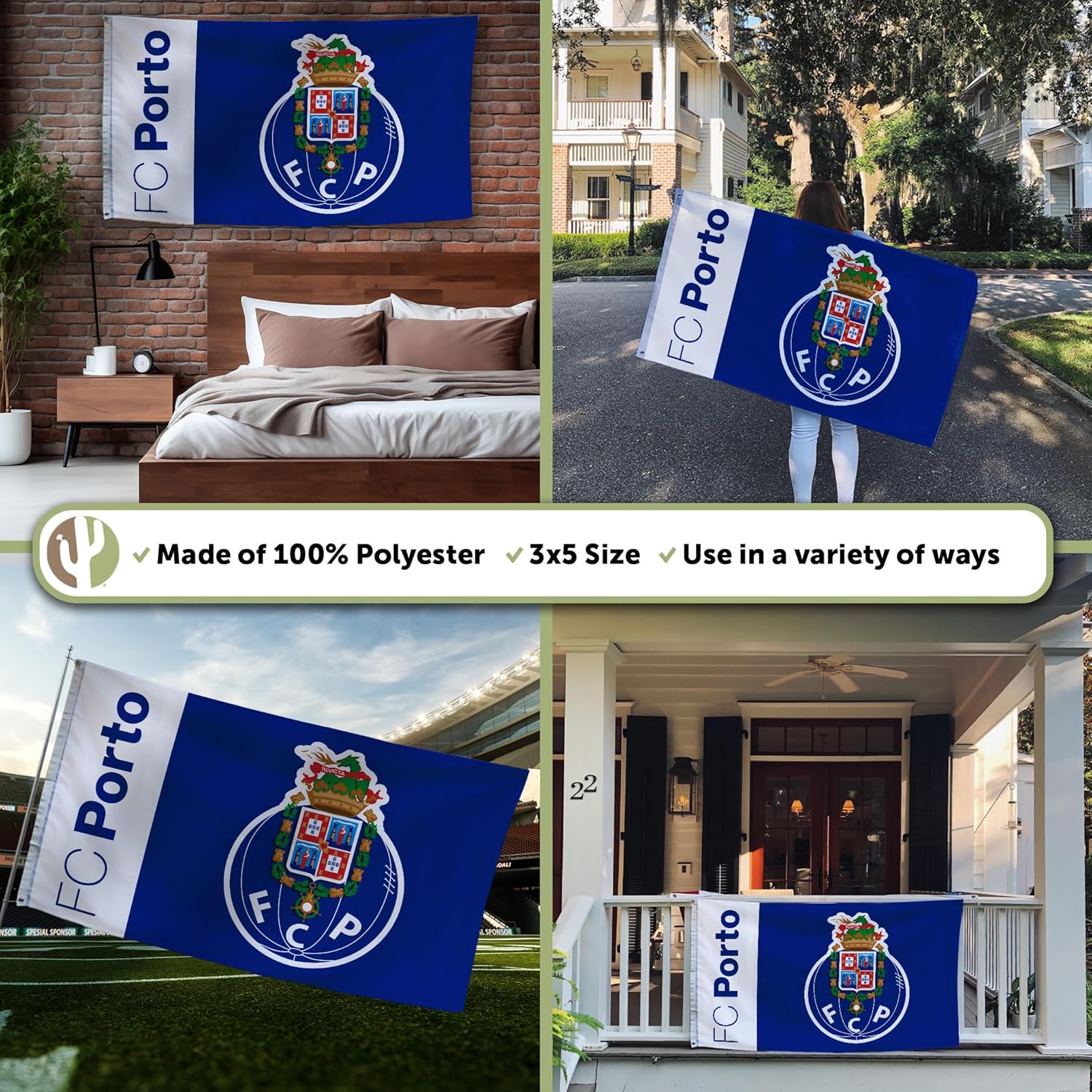 Desert Cactus FC Porto Flag Futebol Clube do Porto Football Soccer 100% Polyester Indoor Outdoor 3x5 Feet Banner (Flag C)