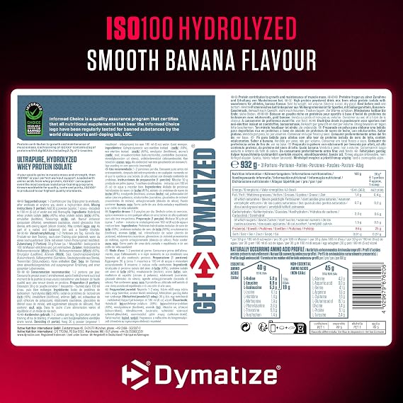 Dymatize ISO 100 Hydrolyzed Smooth Banana 932g - Whey Protein Hydrolysat + Isolat Powder