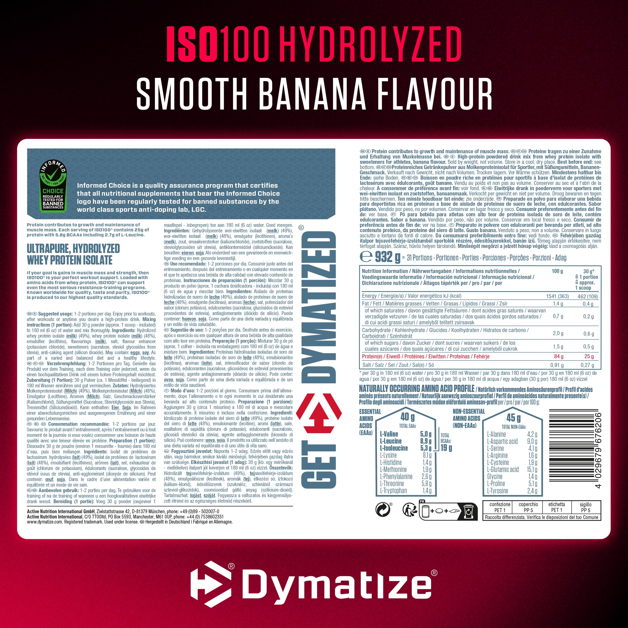 Dymatize ISO 100 Hydrolyzed Smooth Banana 932g