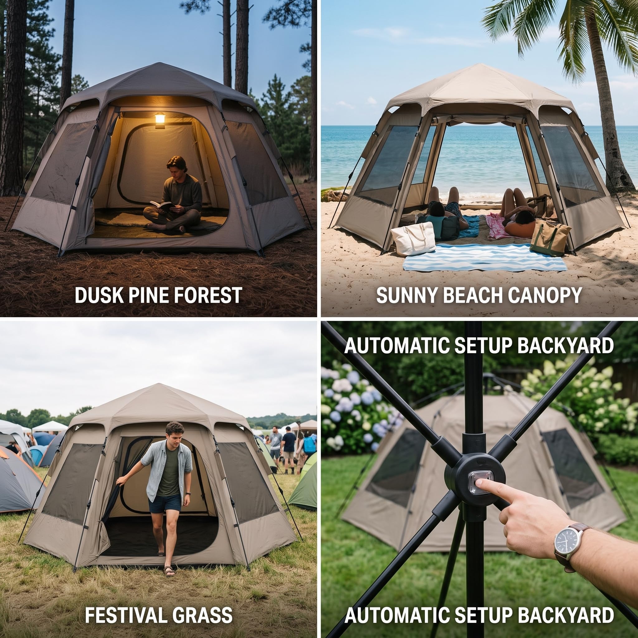 Camping Zelt, Wasserdichtes Outdoor-Zelt, Automatisches Zelt für 2, 3 oder 4 Personen, beständig