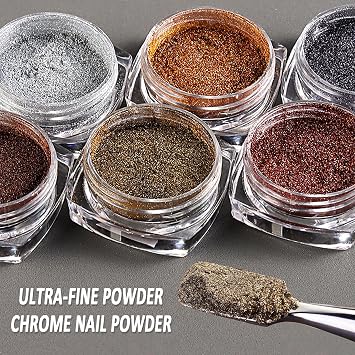 Chrome Nail Powder 6 Colors Metallic Chrome Powder for Nails Brown Bronze Gold Mirror Effect Rubbing Pigment Dust Fall Nail Art Glitter Set for Gel Polish Nail Art Design Manicure Decoration