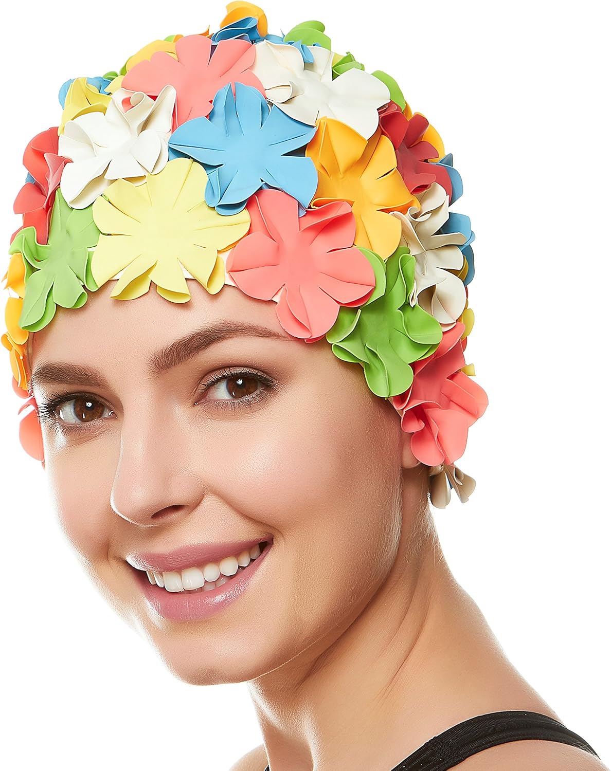 BEEMO Floral Petal Ladies Bathing Swim Cap Women Retro Swim Hat Long/Short Hair