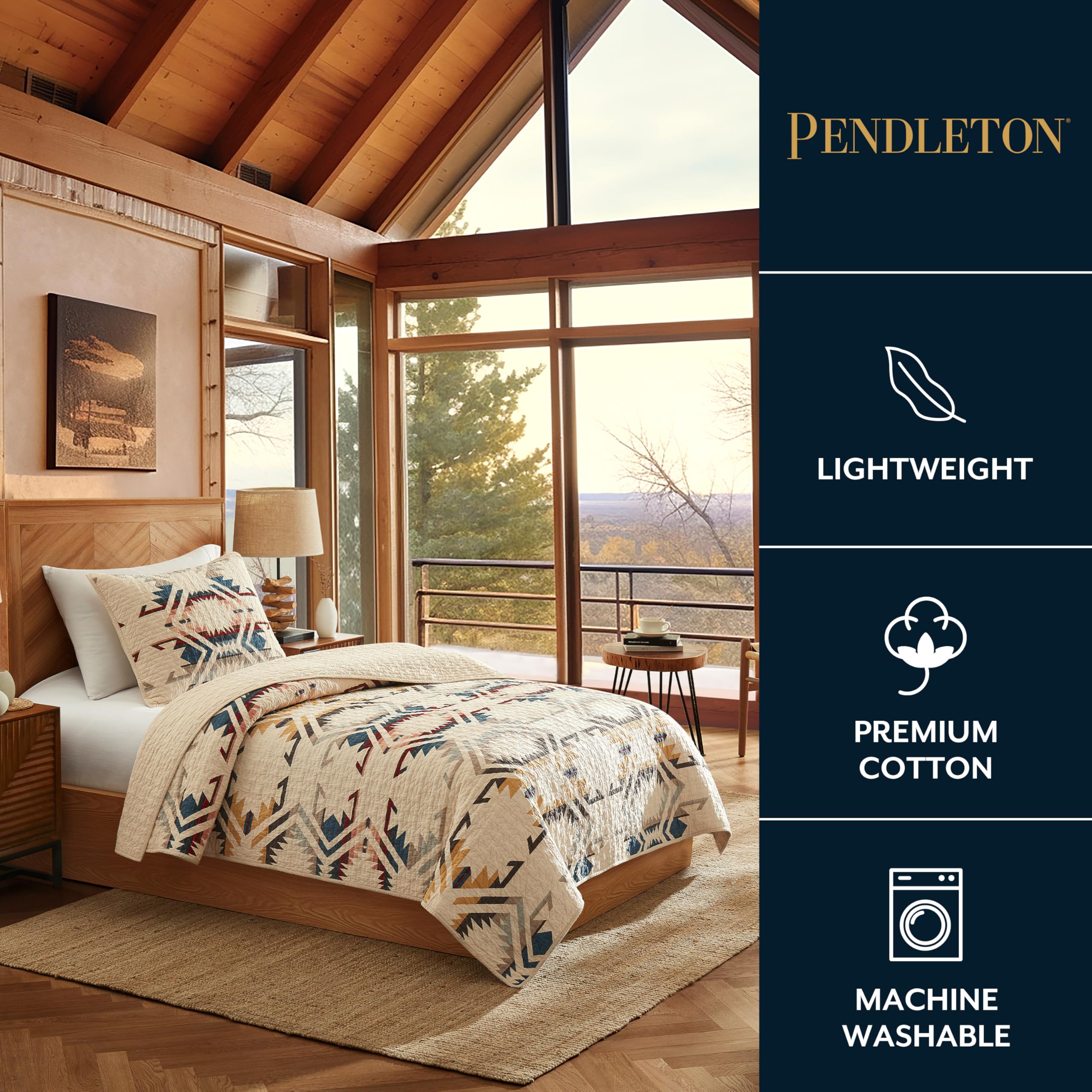Amazon｜Pendleton White Sands ツインキルト寝具セット 枕カバー1枚