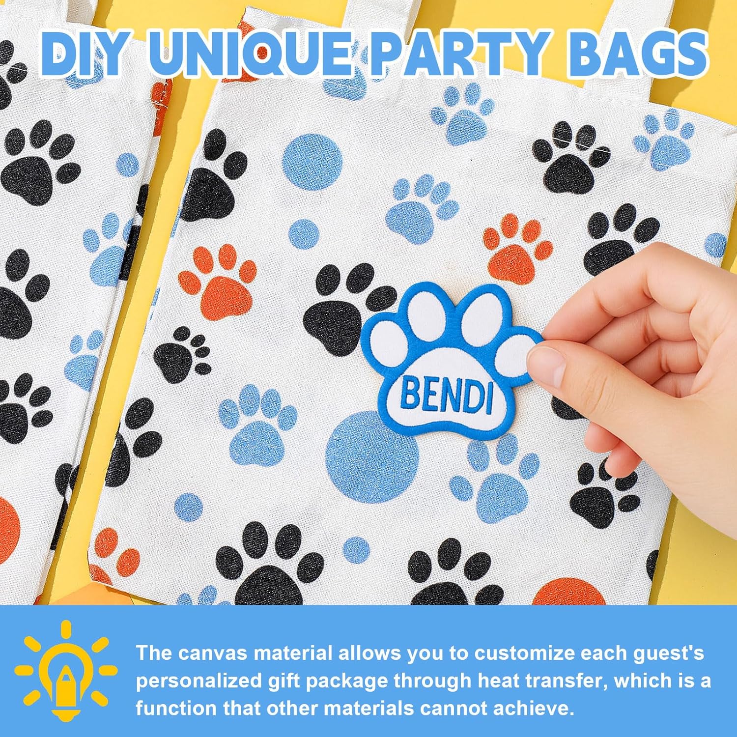 Amylove 24 Pack 8x8.5 Inch Mini Dog Paw Print Canvas Tote Bags Reusable Small Canvas Bags for Pet Party Favors Retail Packaging Dog Cat Lover Gifts Paw Print Goodie Bag for Birthday Wedding Halloween