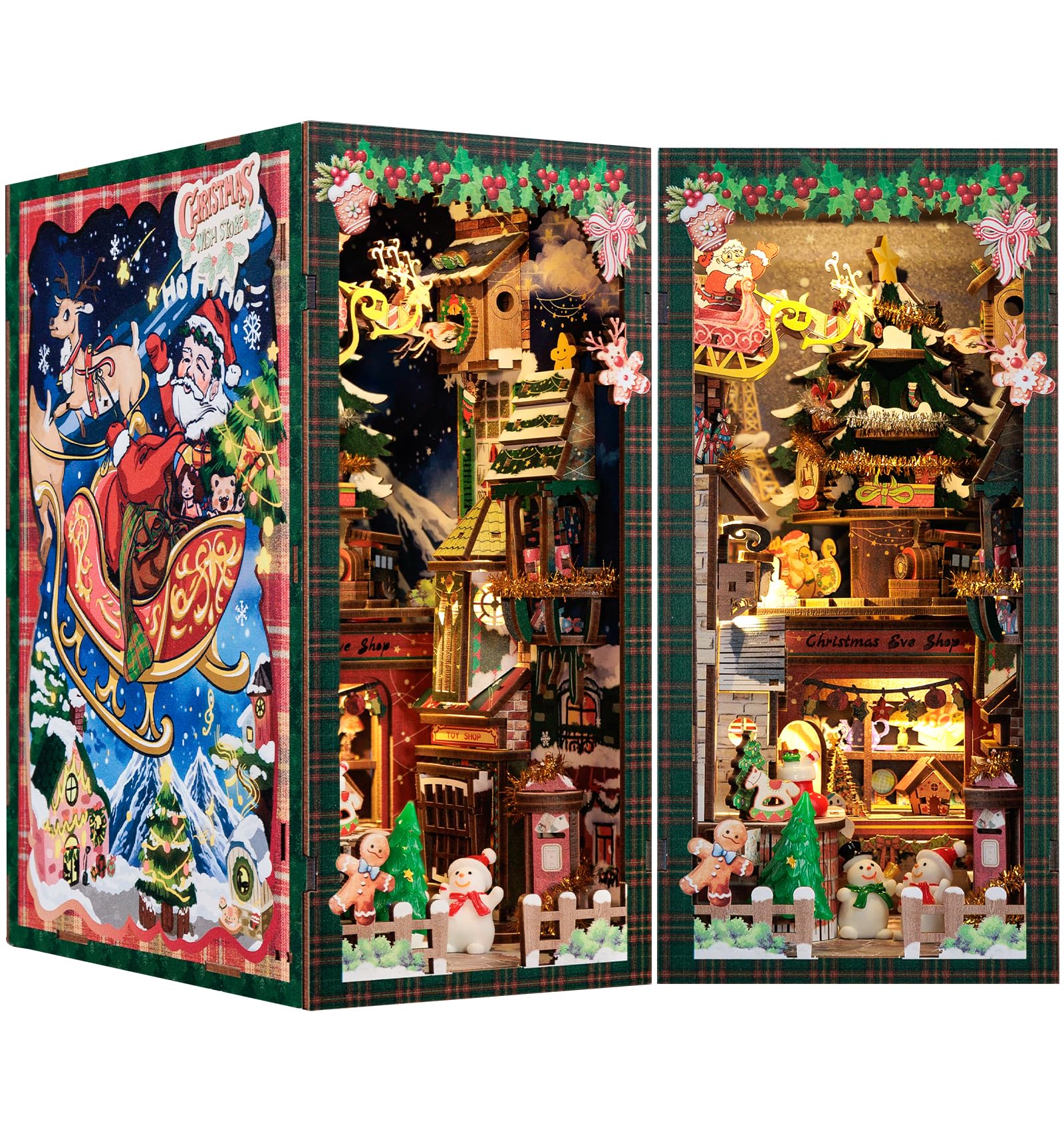 Cutefun DIY Book Nook - Kit per casa delle bambole in miniatura 3D, in legno, per libreria, con inserto per libreria, modello di costruzione, kit regalo creativo con luce (Christmas Wish Store)