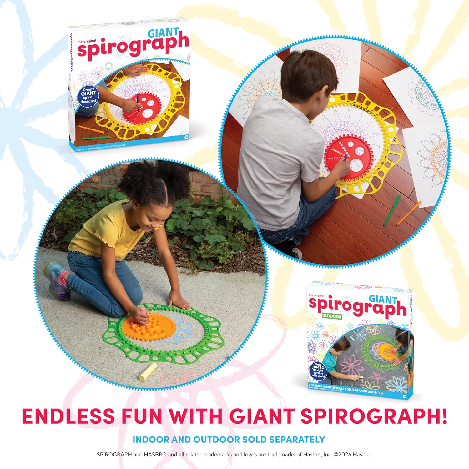 Spirograph Giant Outdoor Jumbo Sidewalk Chalk - Arts and Crafts - Outdoor Activities - Outdoor Toys, Kids Toys, Art Supplies, Craft Supplies, Drawing Kit, Spiral Art, Ages 5+
