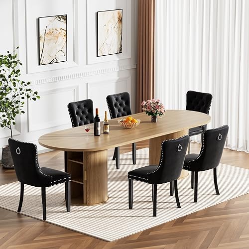 Miniatura 11 de Moderno juego de mesa de comedor extensible de 11 piezas para 10, juego de mesa de cocina ovalada expandible con 10 sillas de terciopelo, mesas de