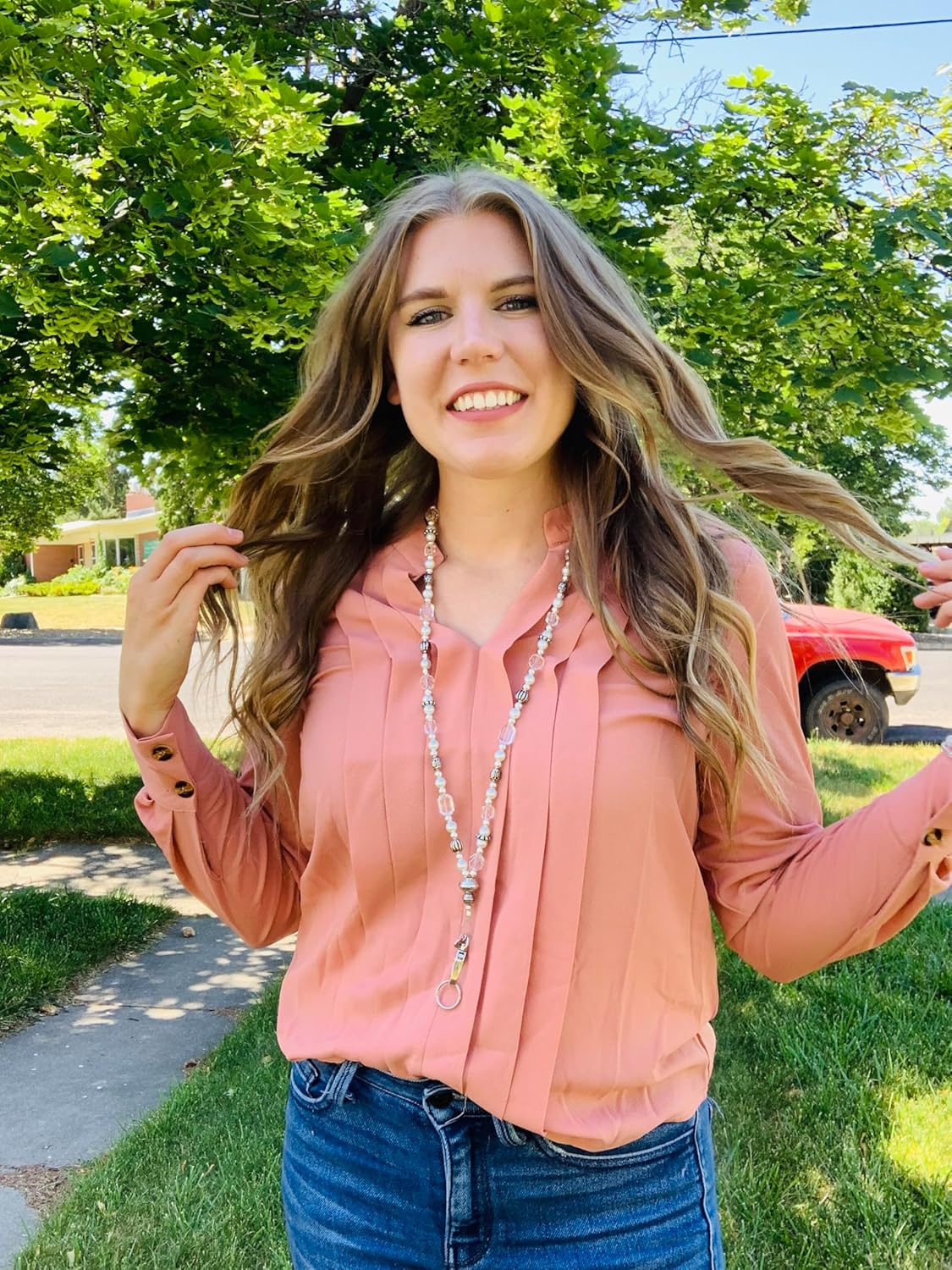 Hidden Hollow Beads Women's Pearl Lanyard Strong Beaded Made in USA ID Badge Card Holder Teacher Nurse Cruise Keys Keychain Phone - Image 2