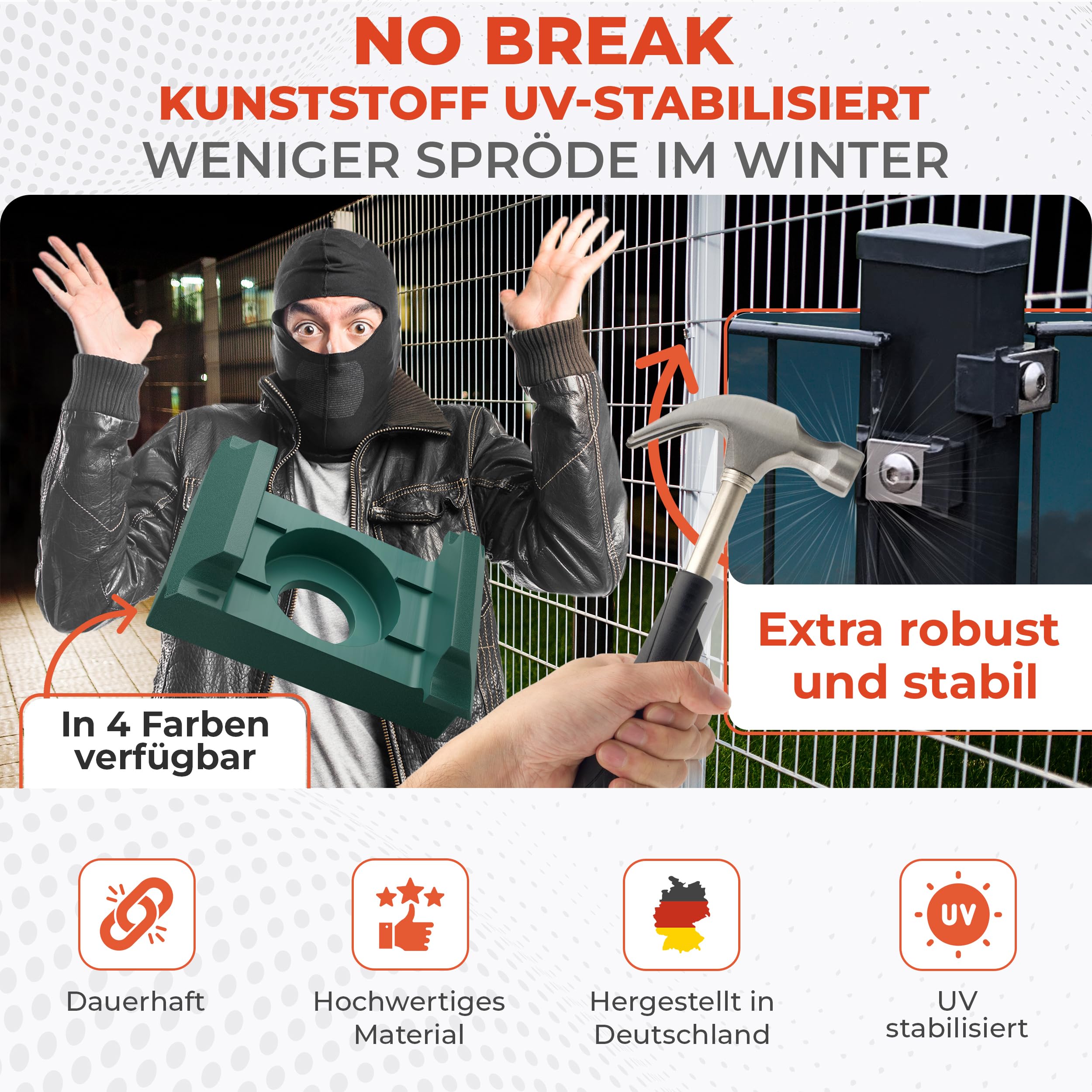 40x Doppelstabmattenzaun Klemmbock flach, PP-COPO, Anthrazit 7016 | UV-stabilisiert und frostfest, wird auf Metallpfosten genietet, einfache Montage für Laien und Profis, langlebig im Einsatz