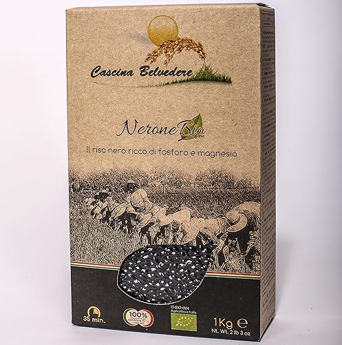 CASCINA BELVEDERE Nerone - Paquete de 2 arroz negro orgánico italiano, más alto en proteínas y fibra que el marrón de cocción rápida, fibra vegana,