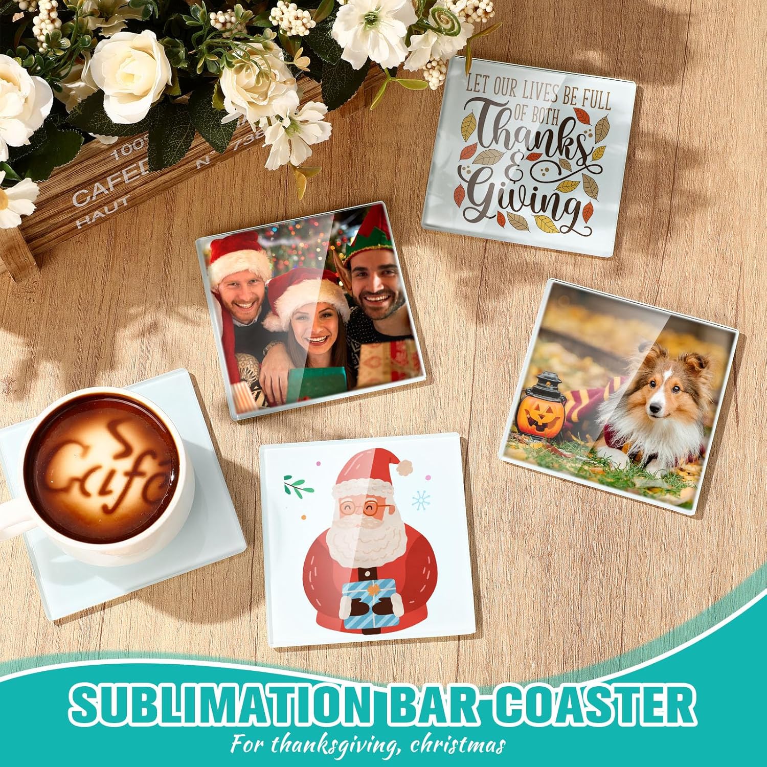 LemonRoad 12 Pcs Sublimation Blank Glass Coasters, 3.9 Inch Square DIY Photo Glass Drink Coasters with Foot Pads for Mugs, Cups, Dining Tables, Office, Kitchen, Home and Parties