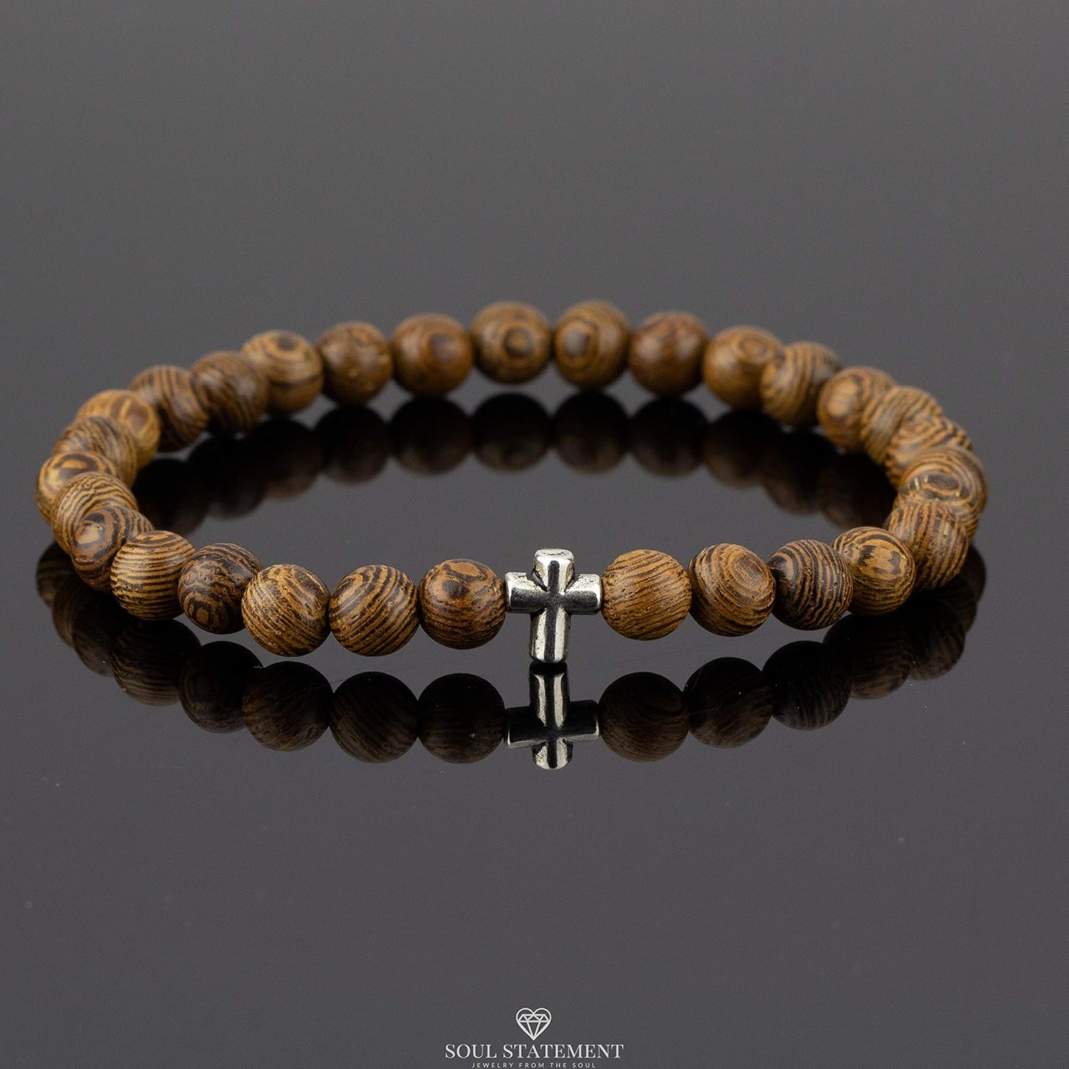 Wood Beaded Cross Bracelet for Men: Confirmation Gifts for Teens First Communion Religious Cross Statement - Image 5