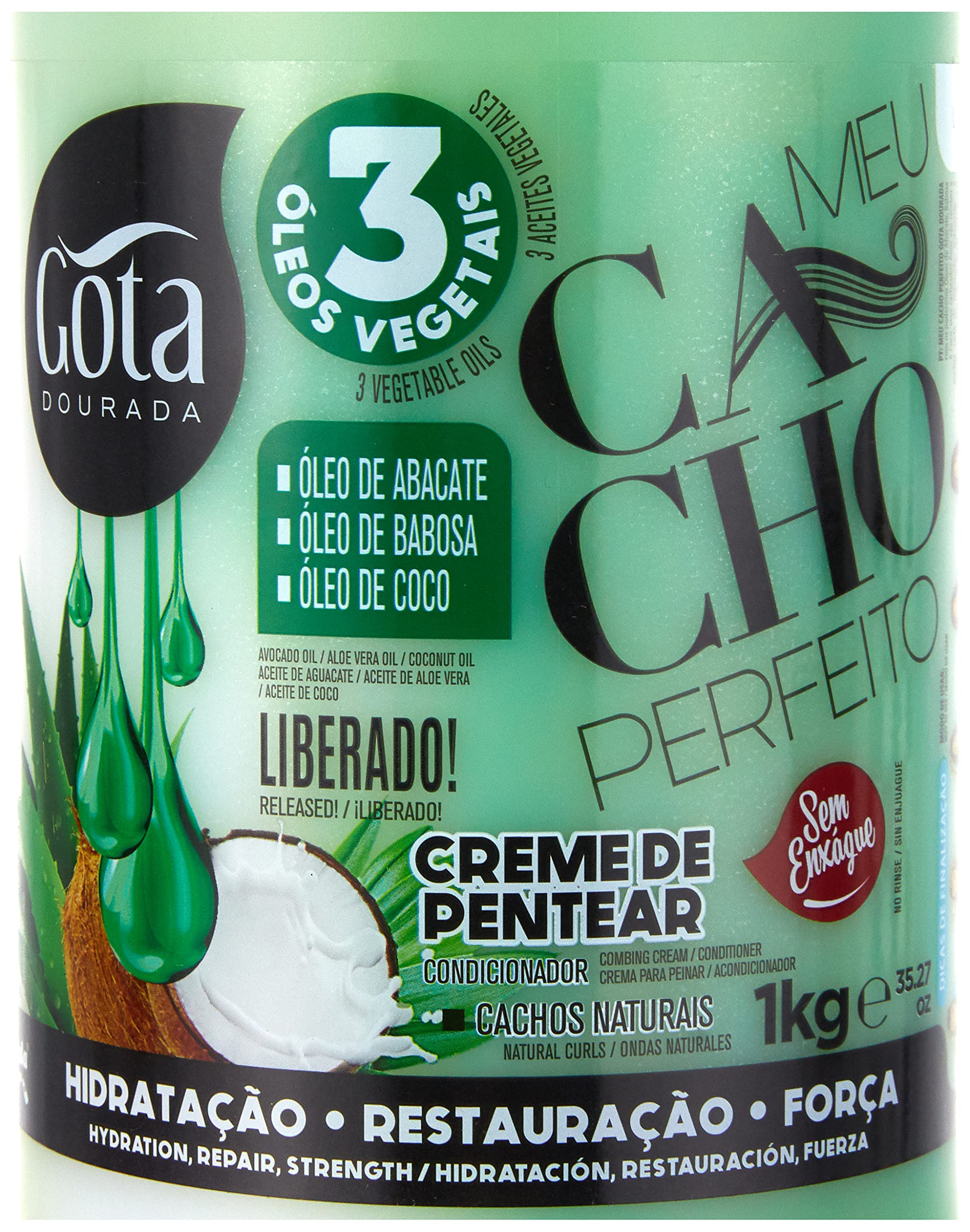 GOTA DOURADA CR.Pent. MEU CACHO PERFEITO 3 ÓLEOS VEGETAIS 1KG, Único, Estándar