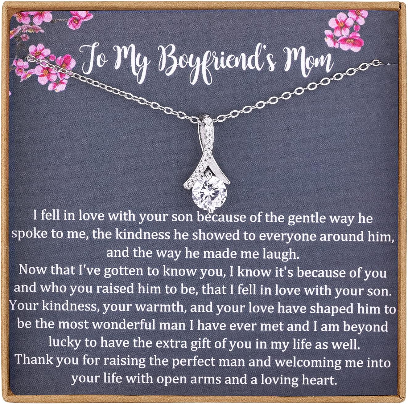 NOREGRETGift to My Boyfriends Mom Necklace 925 Sterling Silver Necklace Gifts for Boyfriends Mom Mothers Day Gift Birthday Gifts