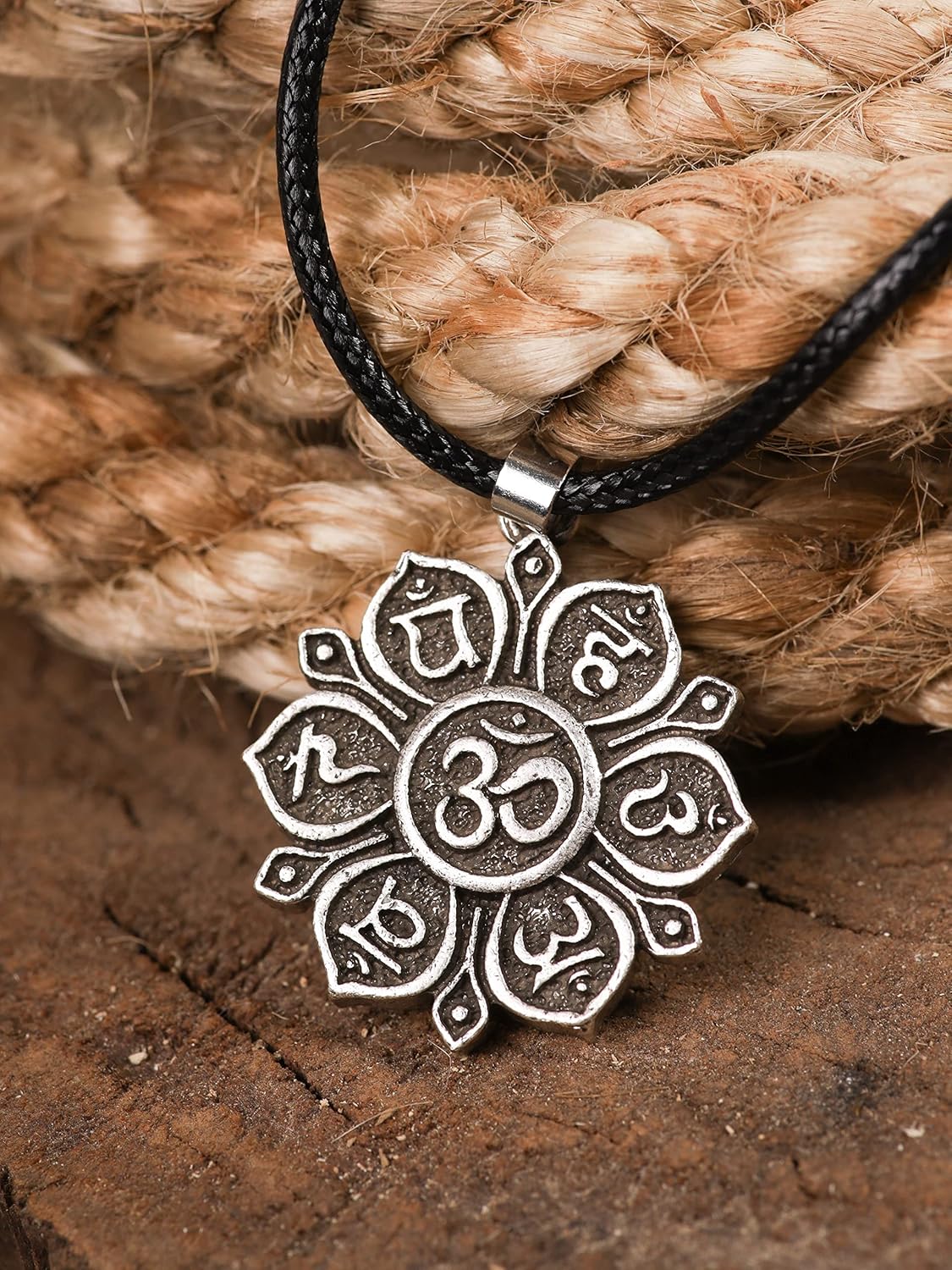 HAQUIL Mandala Flower of Life Necklace, Buddhist Lotus Flower Om Mandala Pendant, Faux Leather Cord - Image 2