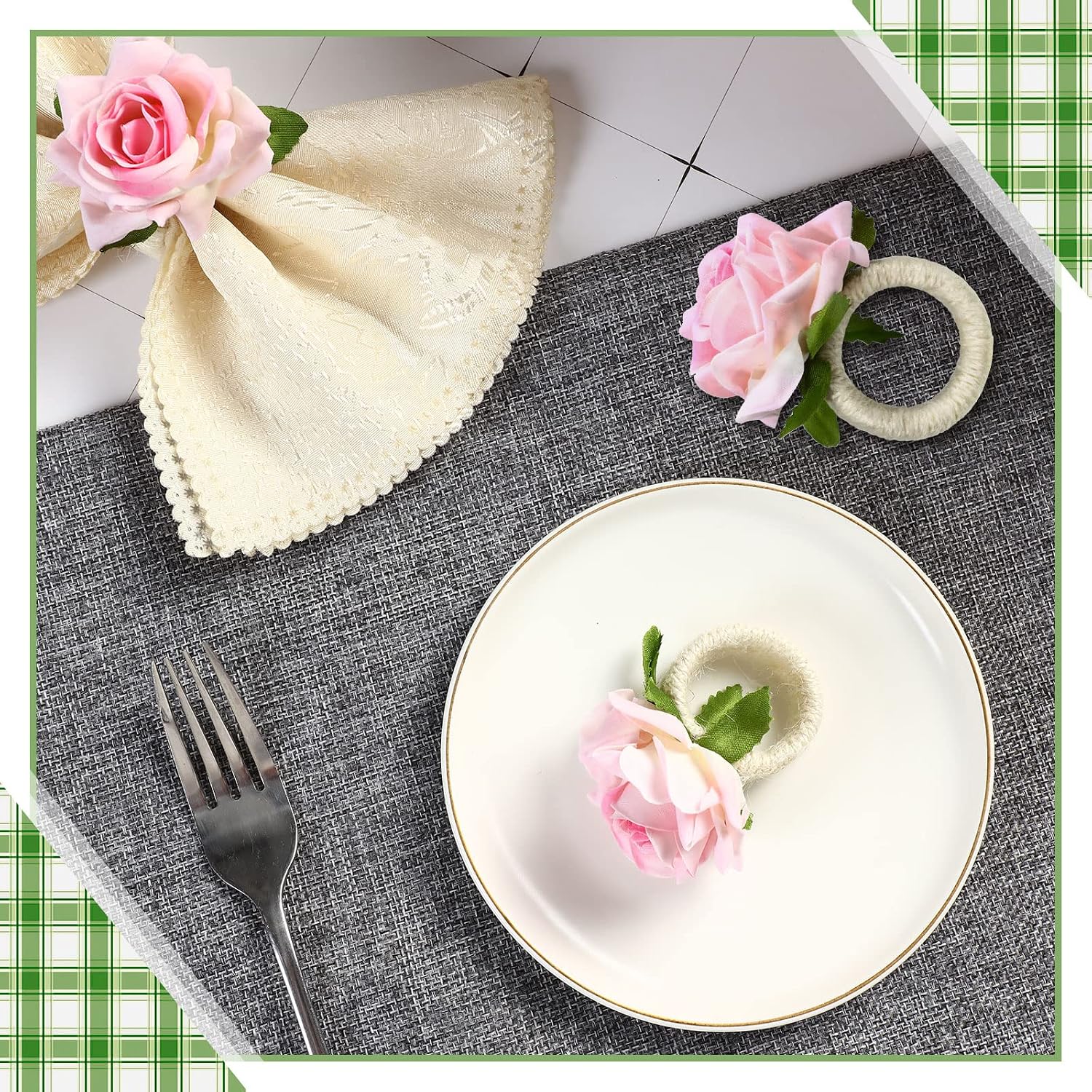 Baderke Flower Napkin Rings Set of 6 Pink Floral Napkin Holder Rings