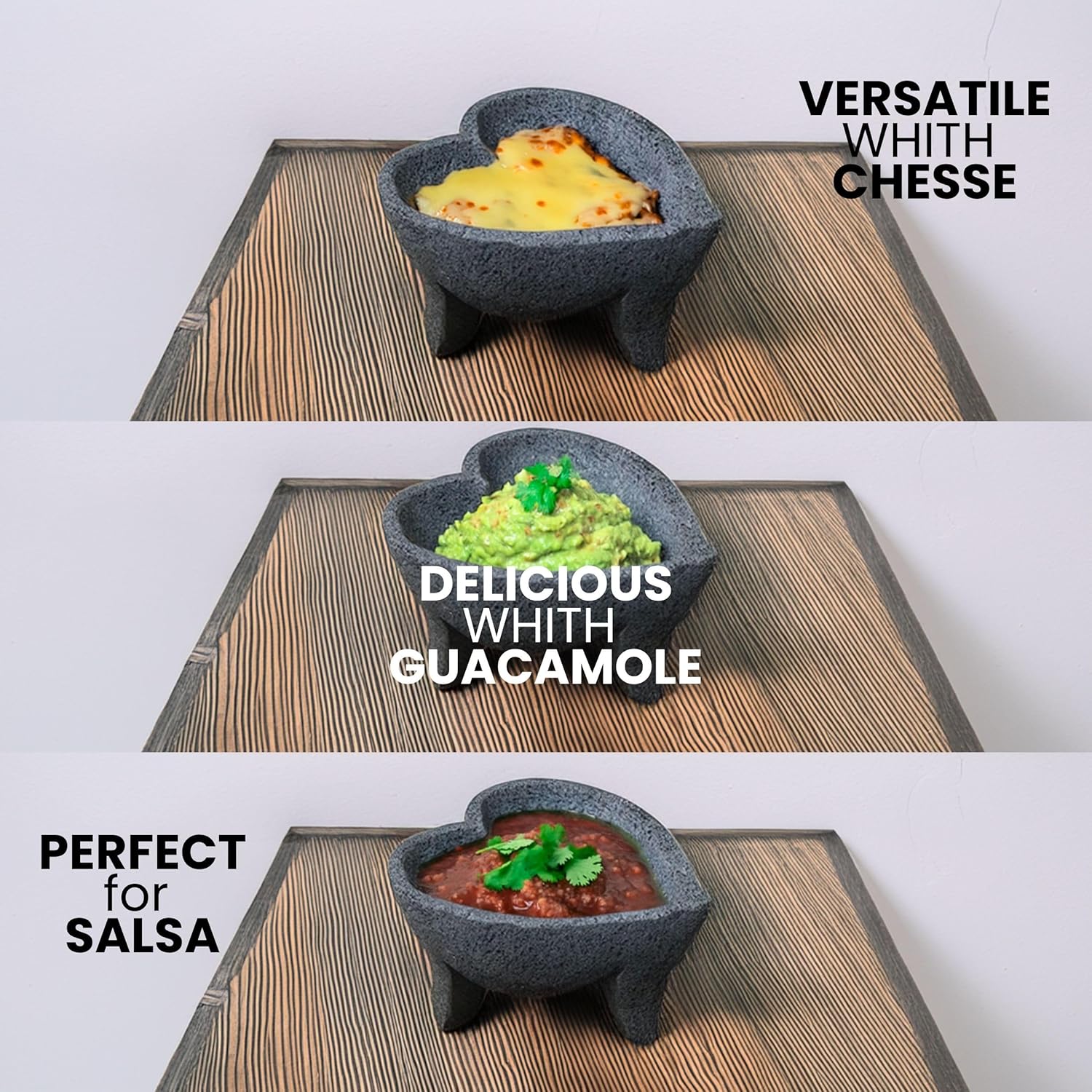 Cuitaxi The Original Heart Molcajete Mexicano - molcajete de Corazon Piedra - molcajete en Forma de Corazon - Heart Shape molcajete Bowl - molcajete Volcanic Rock Corazon Grande - Heart Shaped Mortar