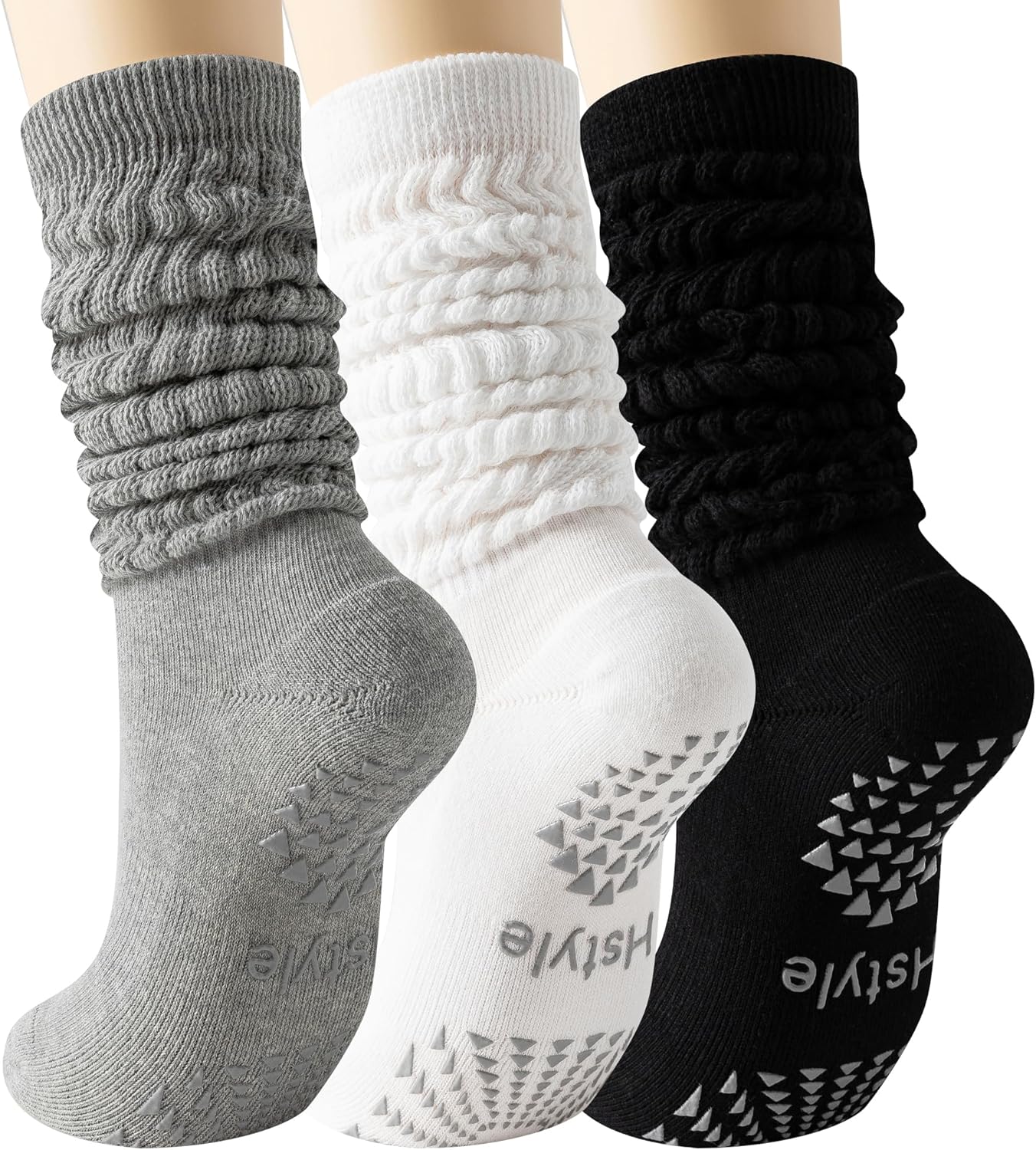 Hstyle Grip Pilates Socks for Women, Slouch Scrunch Yoga Barre Socks for Hospital Workout