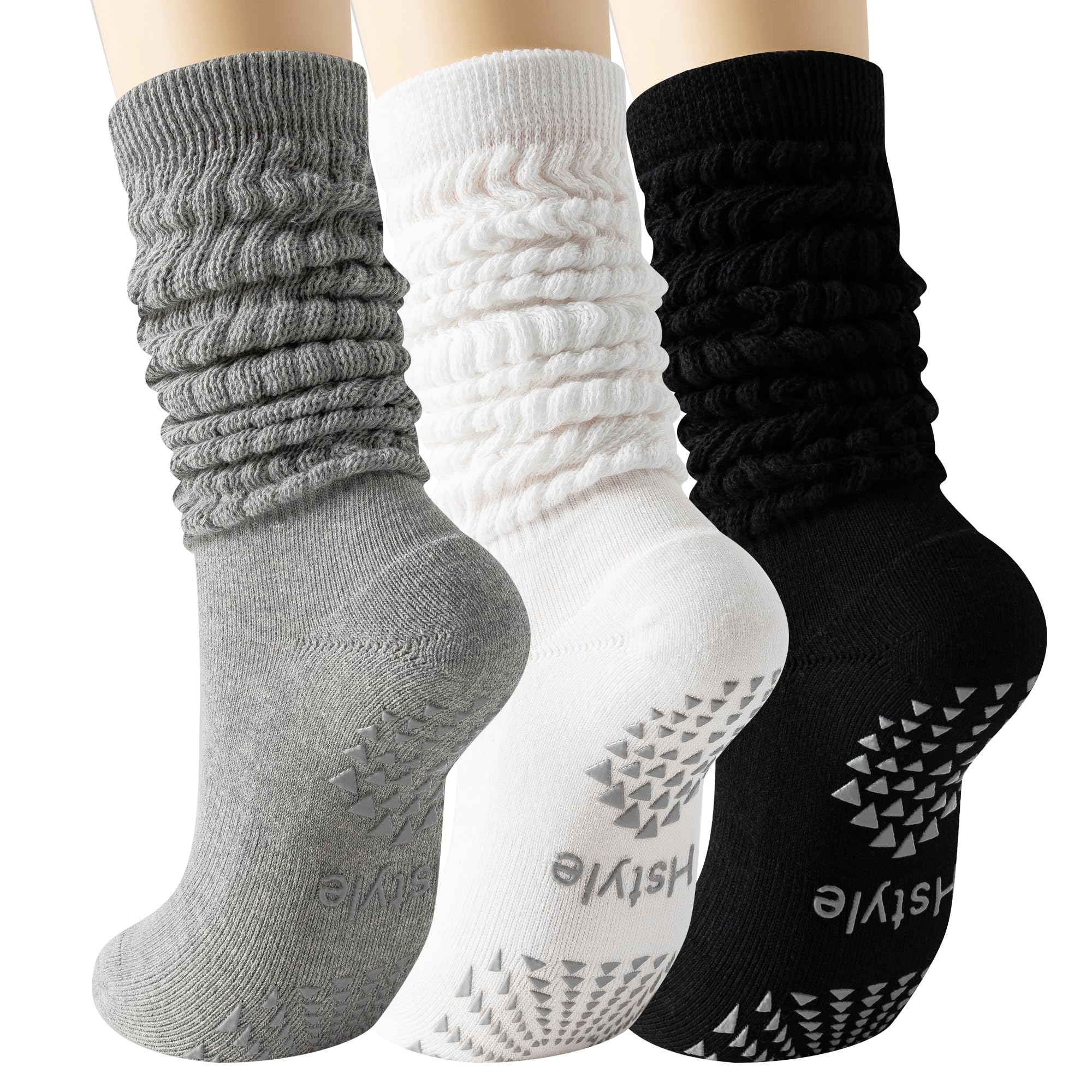 Hstyle Grip Pilates Socks for Women, Slouch Scrunch Yoga Barre Socks for Hospital Workout
