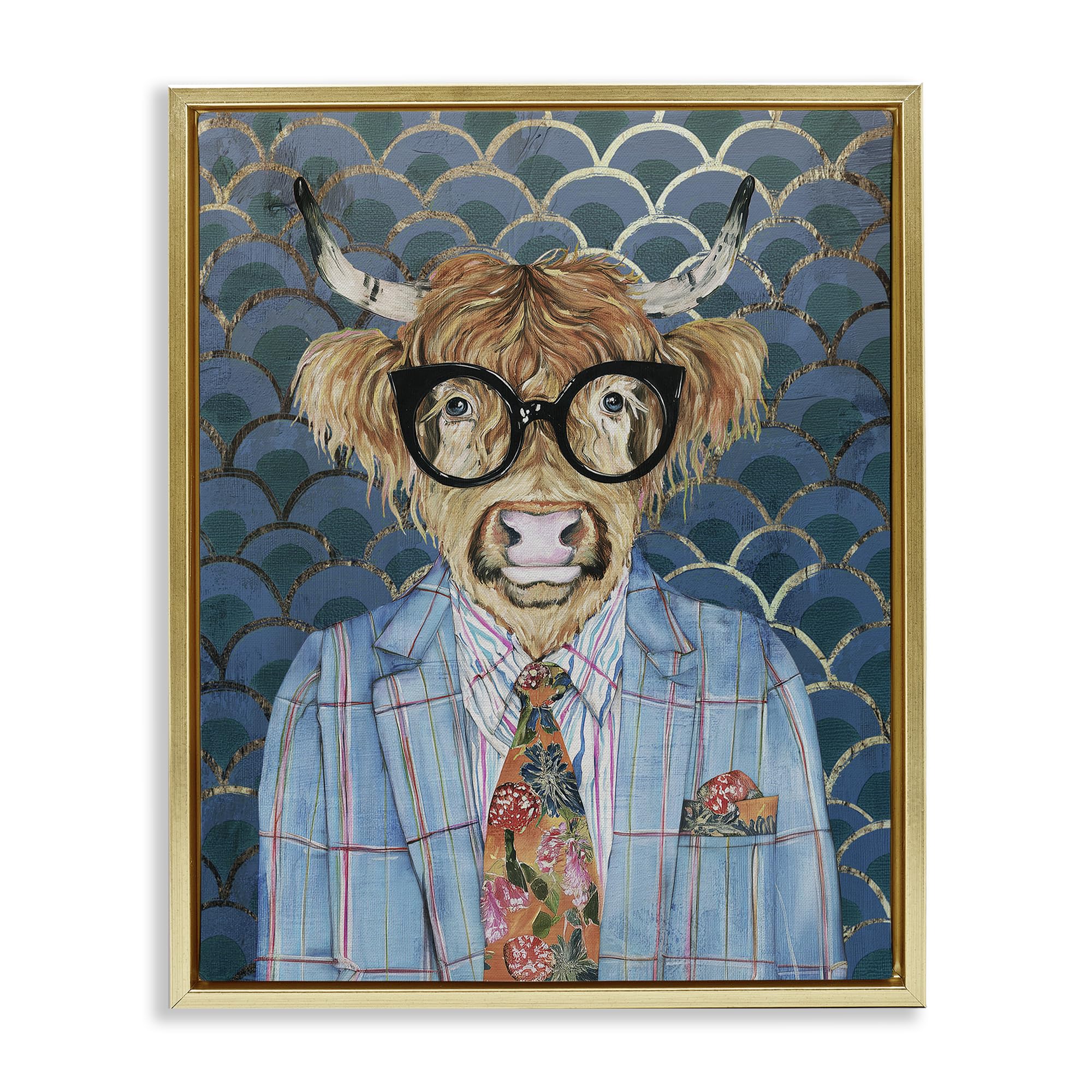 Stupell Industries Metallic Gold (Matte) 'Cool Highlander Portrait', Floating Frame Canvas Art, Gold, 25 X 31 Inches, Easy To Hang And Sturdy, Made In Usa, By Svetlana Aleynikova