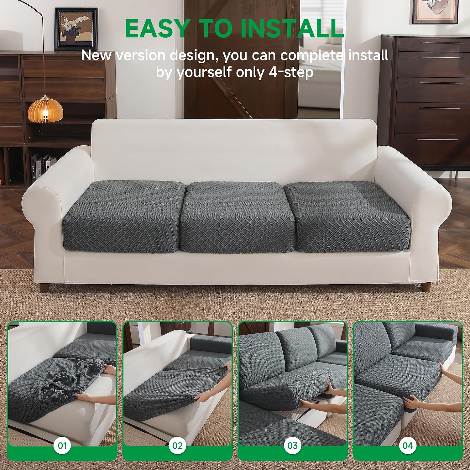 OHSIO Couch Cover, Sofa Cover L Shape,Soft Seat Cushion Covers Washable, Sectional Sofa Cover, Elastic Wear Stain Resistant Pet Friendly Furniture Cover (3 Seat Covers S+1 Chaise, Dark Gray)