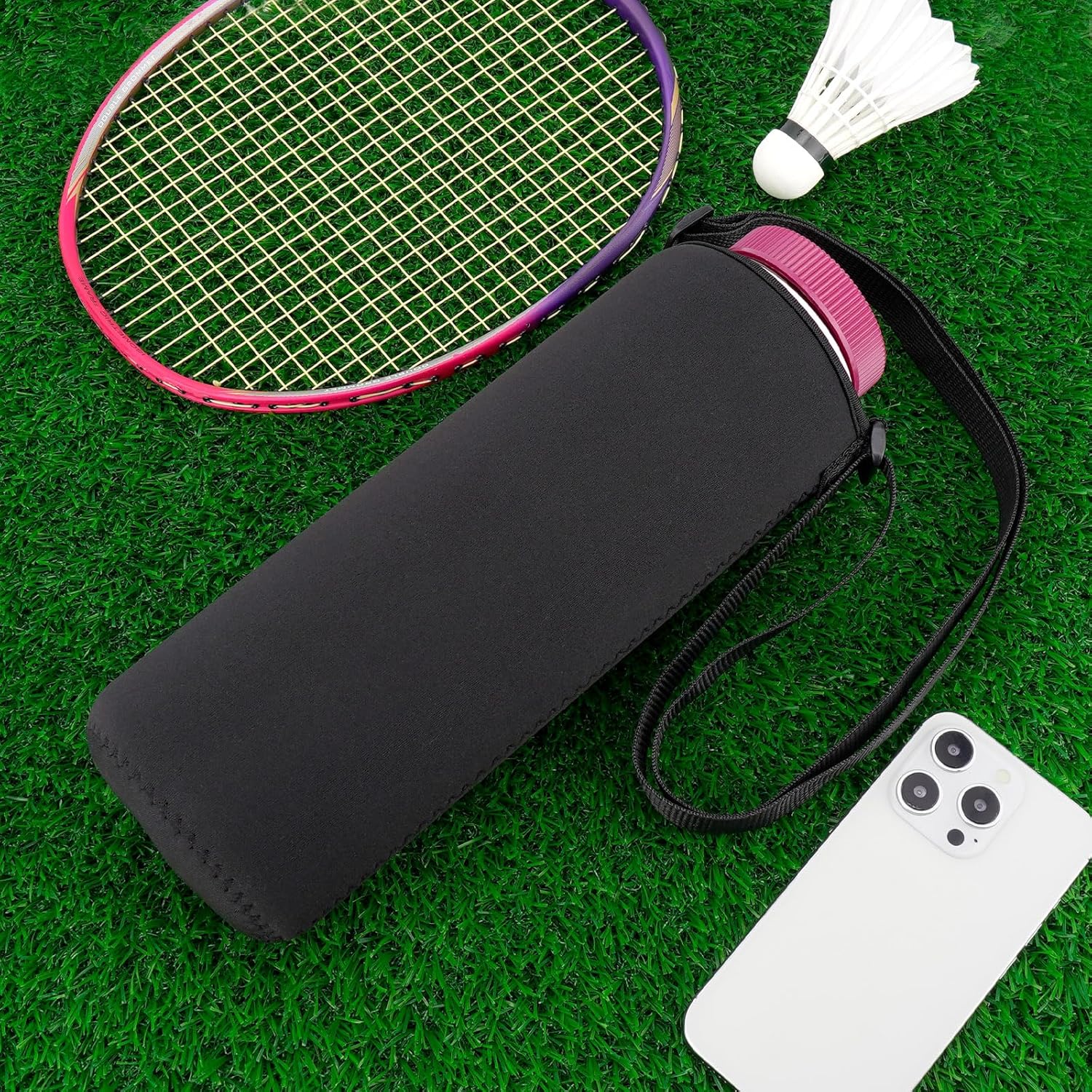 Linkidea Water Bottle Carrier with Shoulder Strap Compatible with Nalgene Sustain Wide Mouth 48oz Bottles, Insulated Neoprene Waterbottle Sling Bag Holder (Black) - Image 4