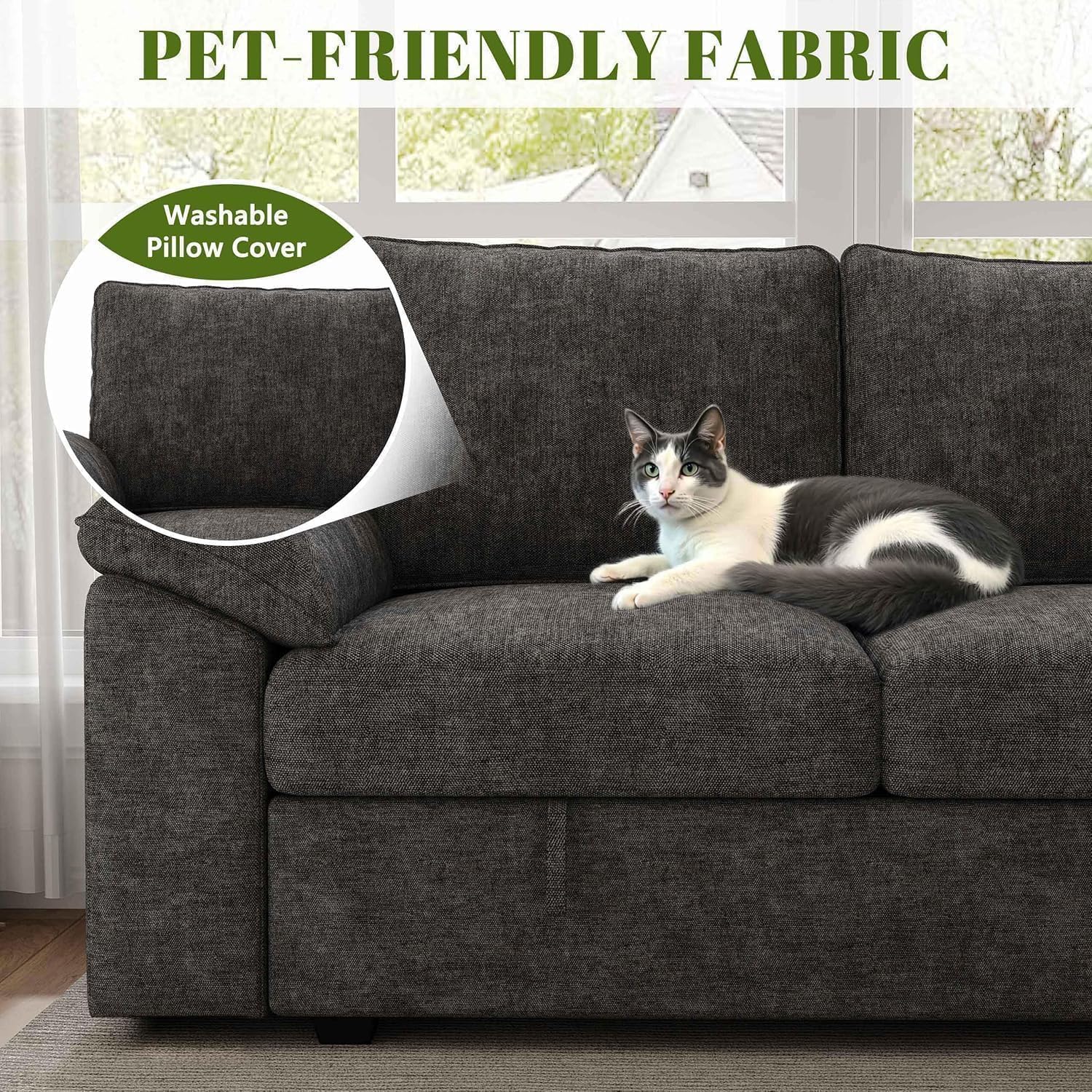 Modular Sectional Sofa 110.6" U-Shaped Modern Comfy Cloud Couch, 5-Seat Chenille Deep Seat Sofa with Throw Pillow & Movable Ottoman for Living Room — view 5
