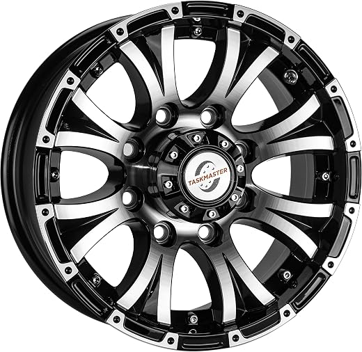 Viking Series Machined Lip Gloss Black Aluminum HD Trailer Wheel with Black Cap - 16in x 6.5in 8 On 6.5 *Trailer Use Only
